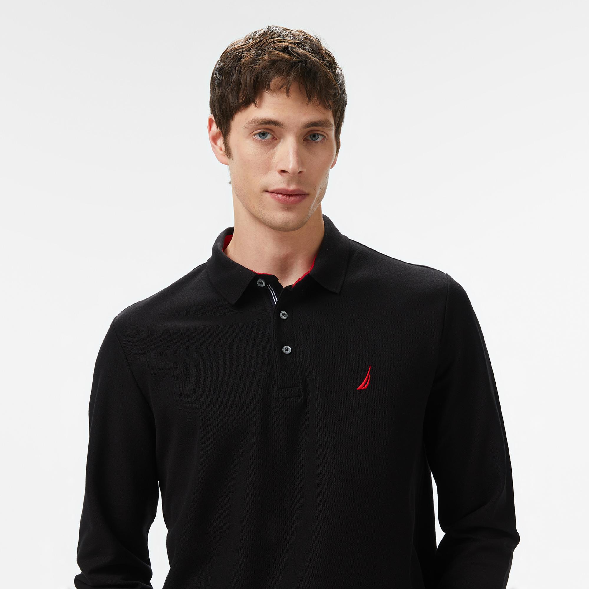 Nautica Erkek Siyah Classic Fit Uzun Kollu Polo Yaka T-Shirt