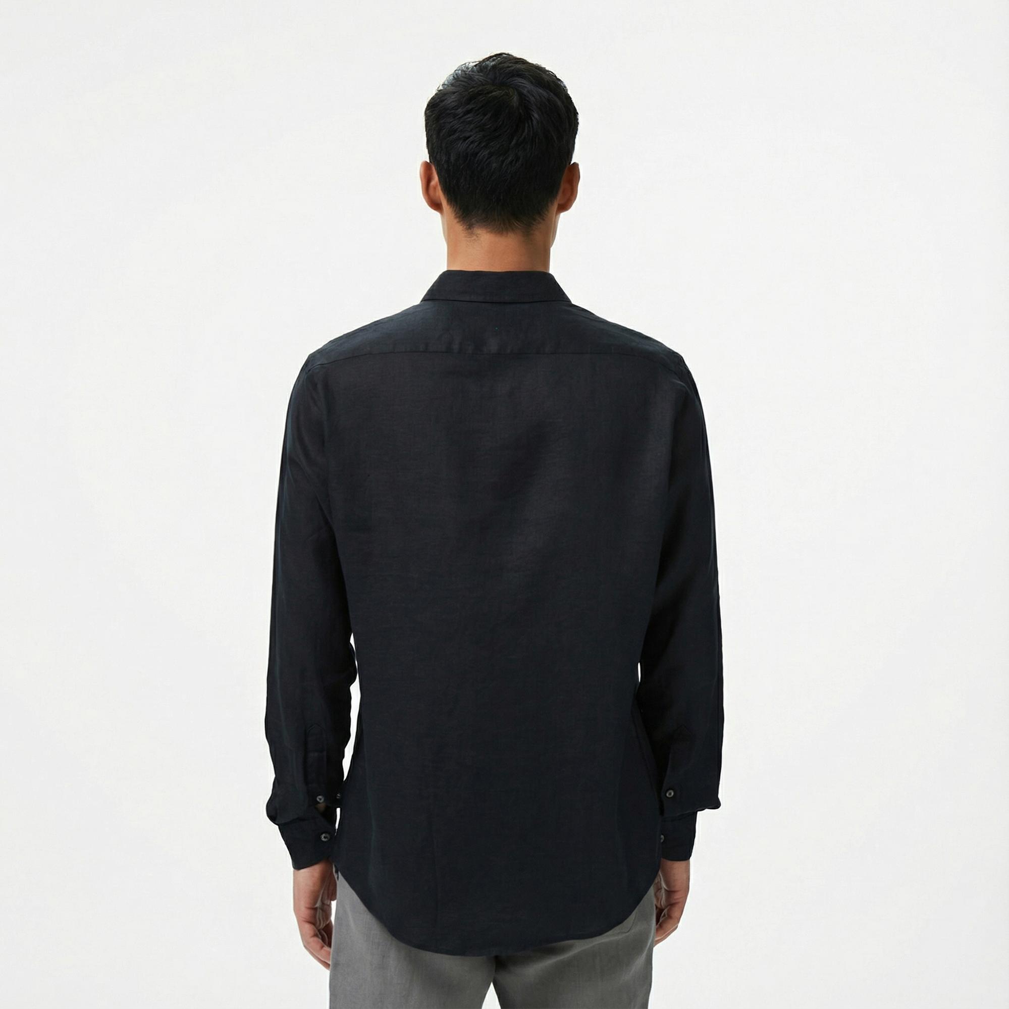 Nautica Erkek Siyah Classic Fit Keten Gömlek