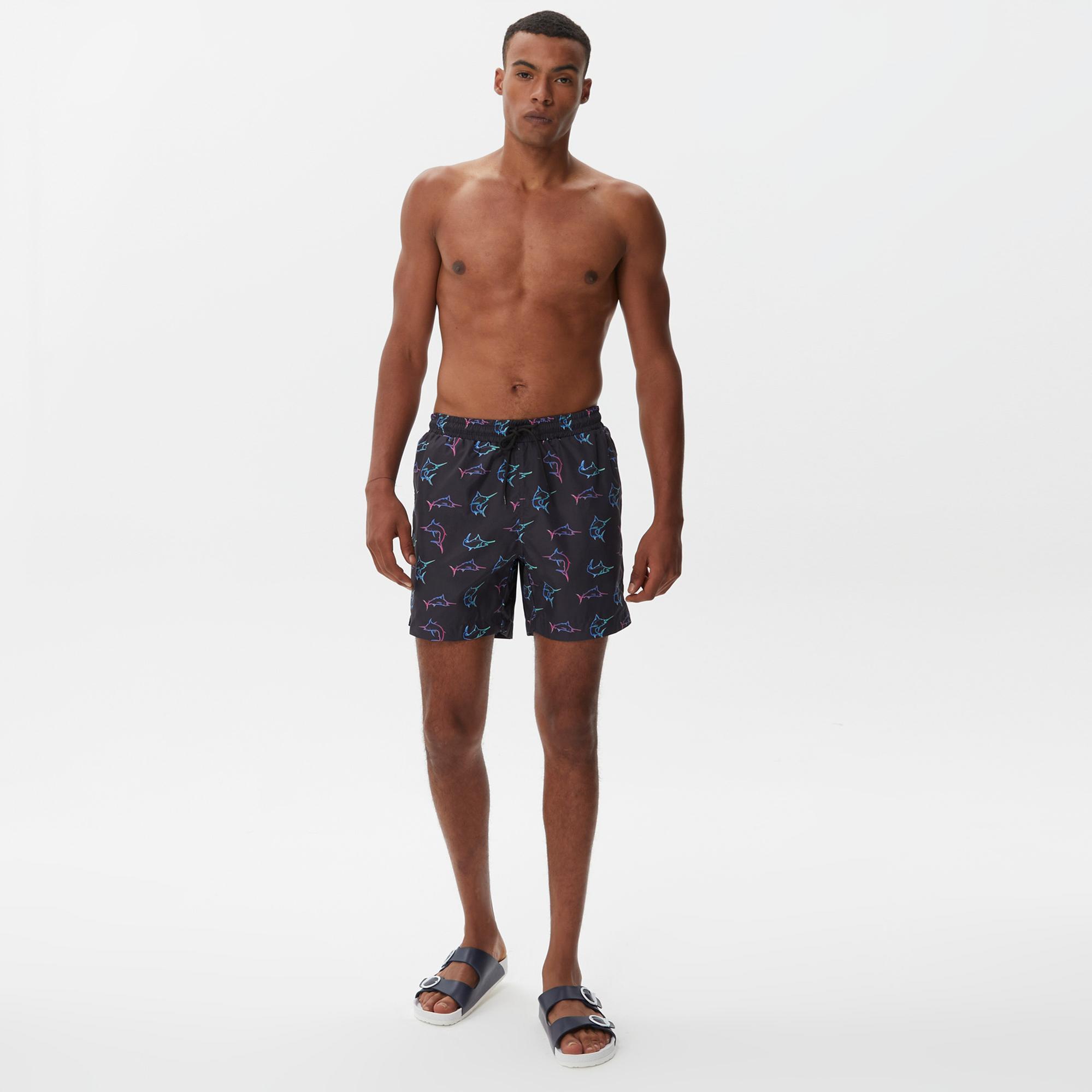 Nautica Erkek Siyah Baskılı Deniz Şortu