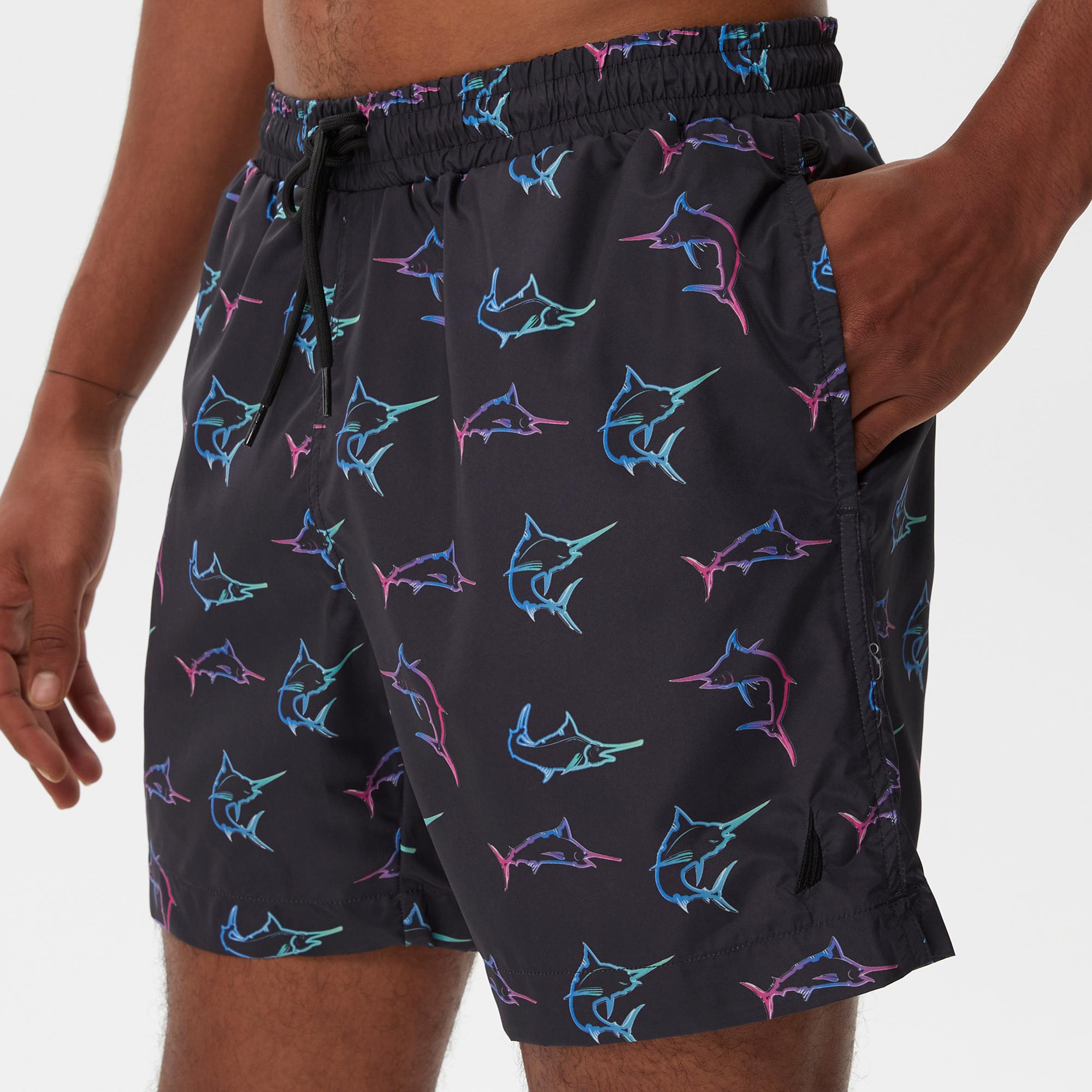 Nautica Erkek Siyah Baskılı Deniz Şortu