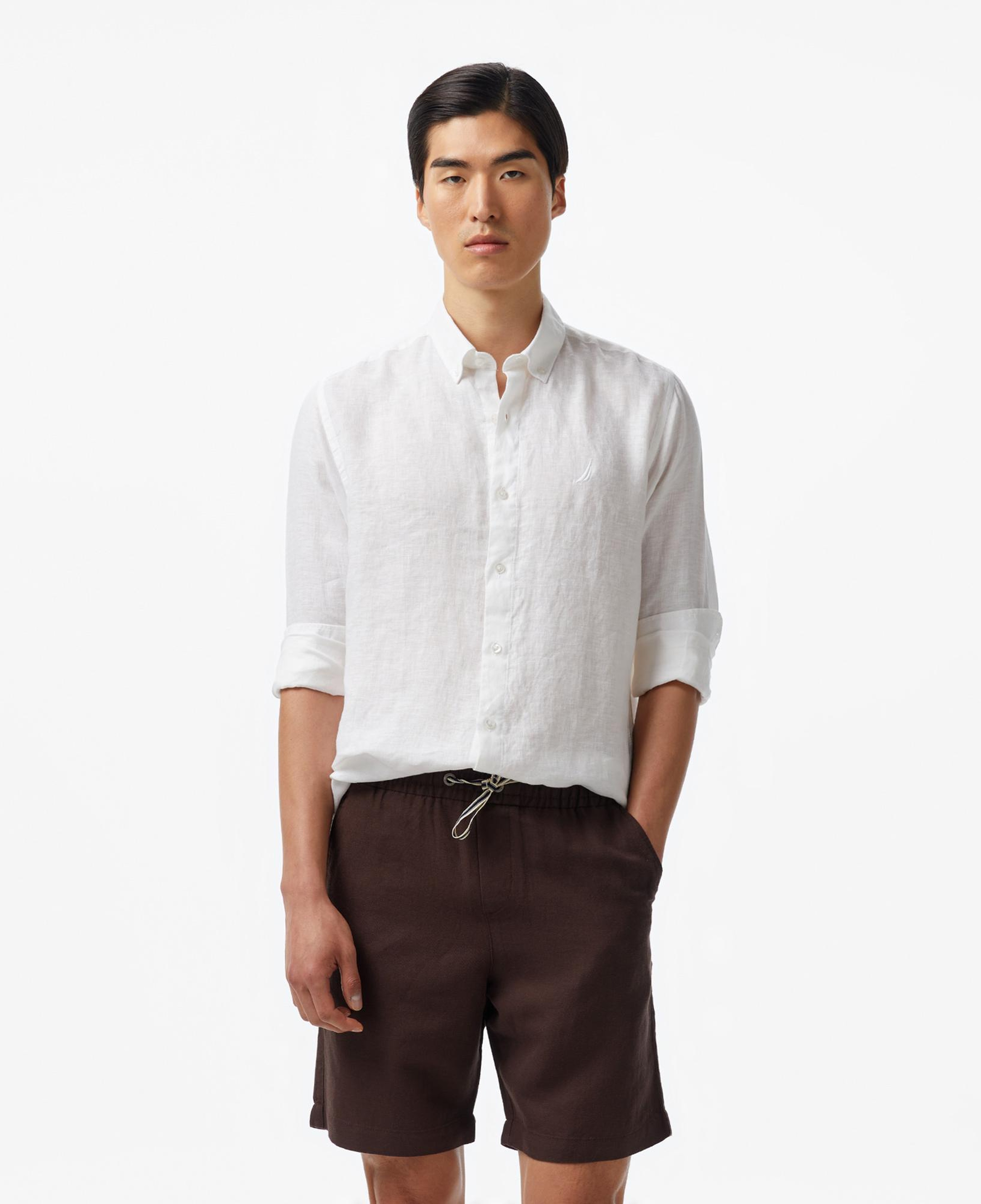 Nautica Erkek Beyaz Classic Fit Keten Gömlek