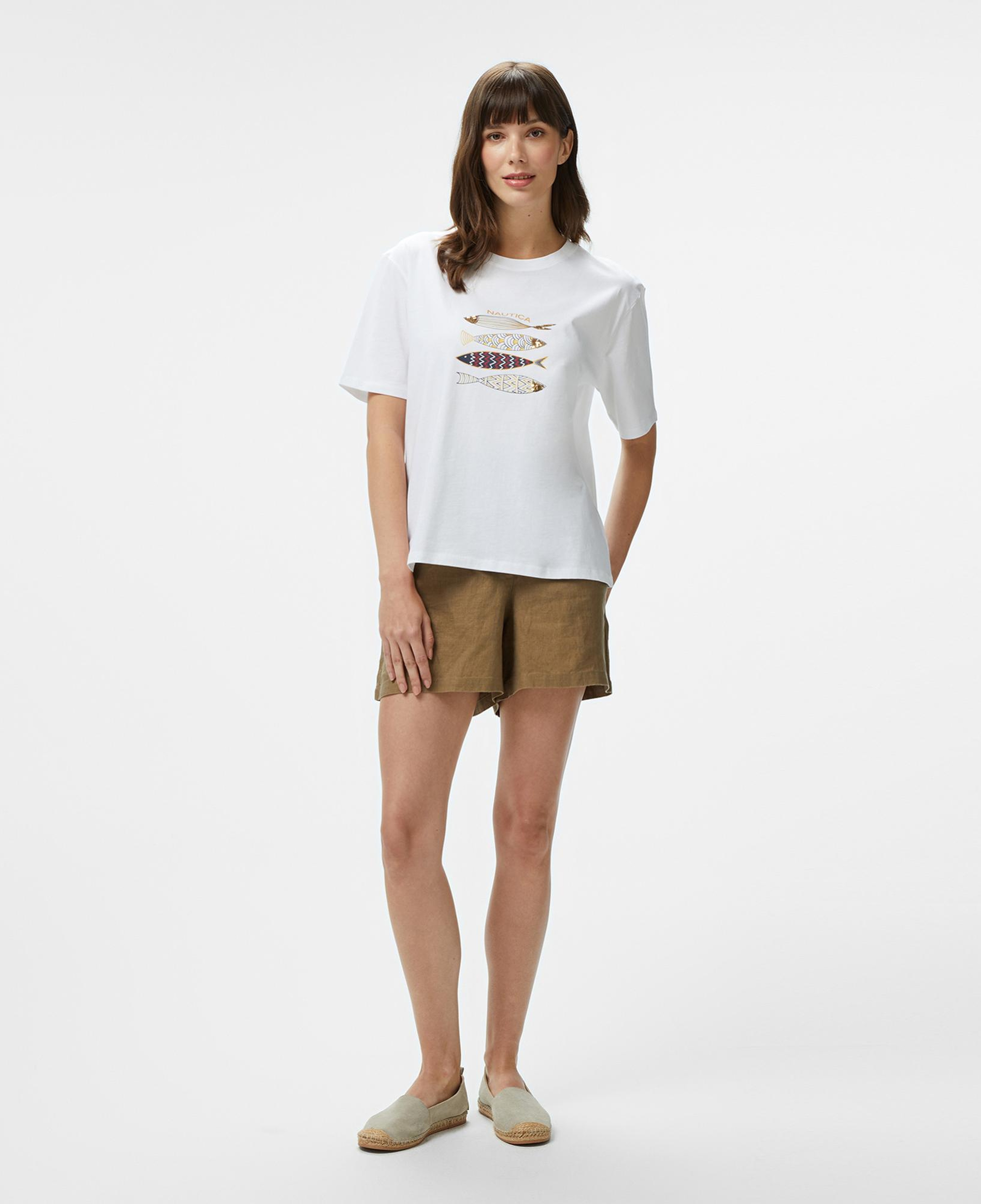 Nautica Kadın Beyaz Regular Fit Nakışlı T-Shirt