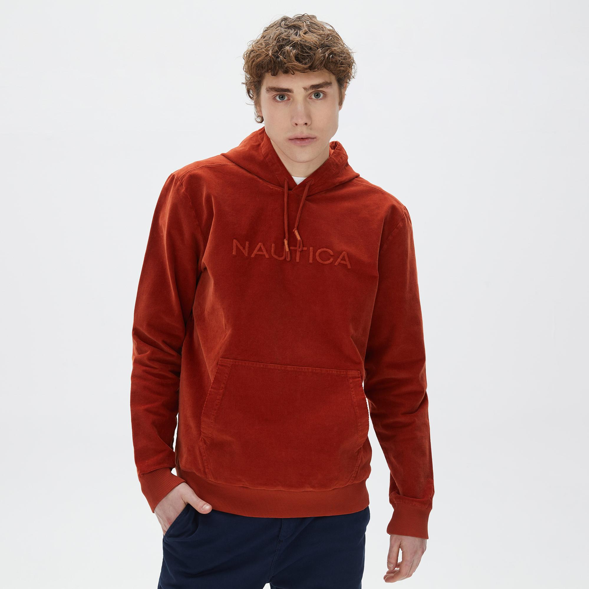 Nautica Erkek Turuncu Standart Fit Kapüşonlu Sweatshirt