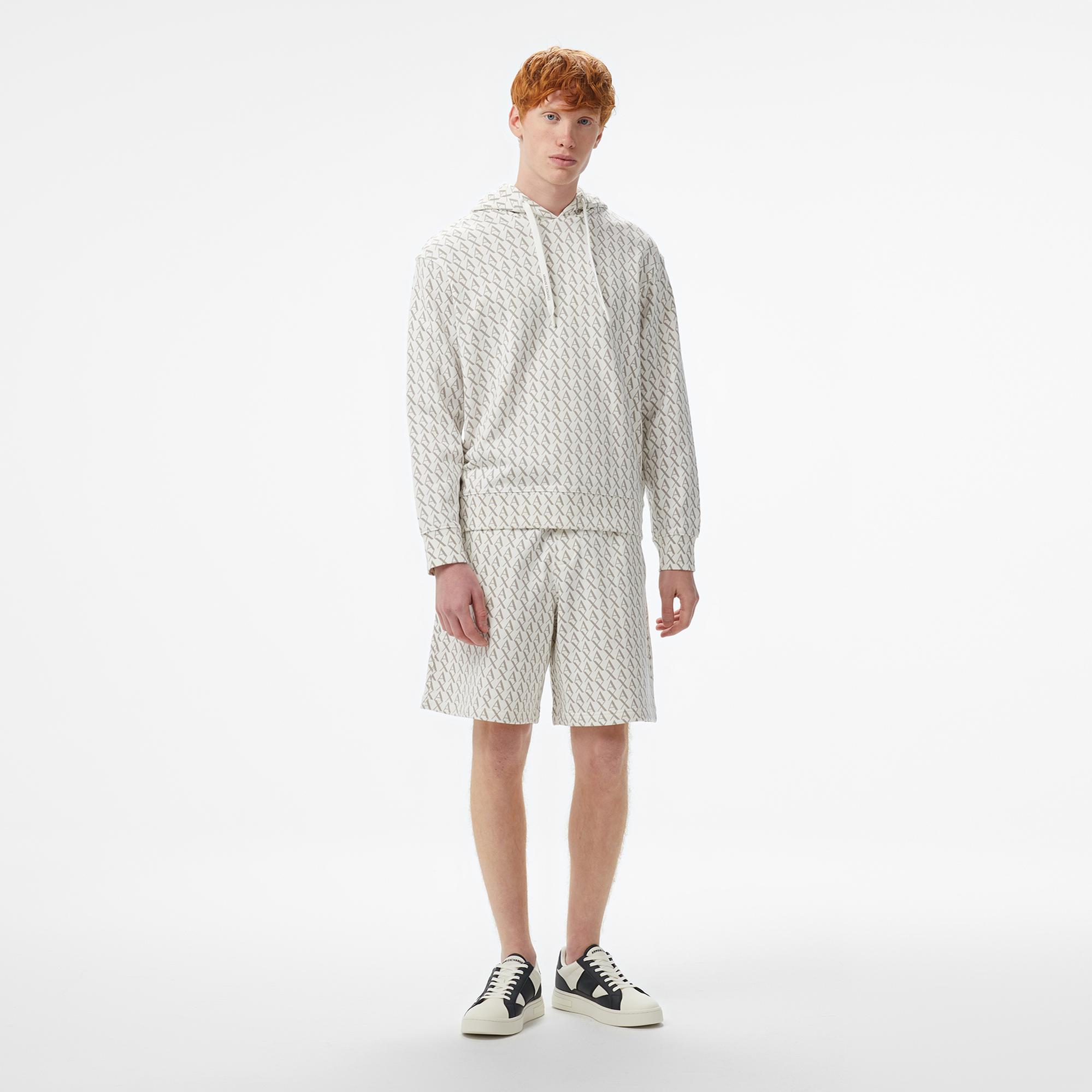 Armani Exchange Erkek Beyaz Kapüşonlu Sweatshirt