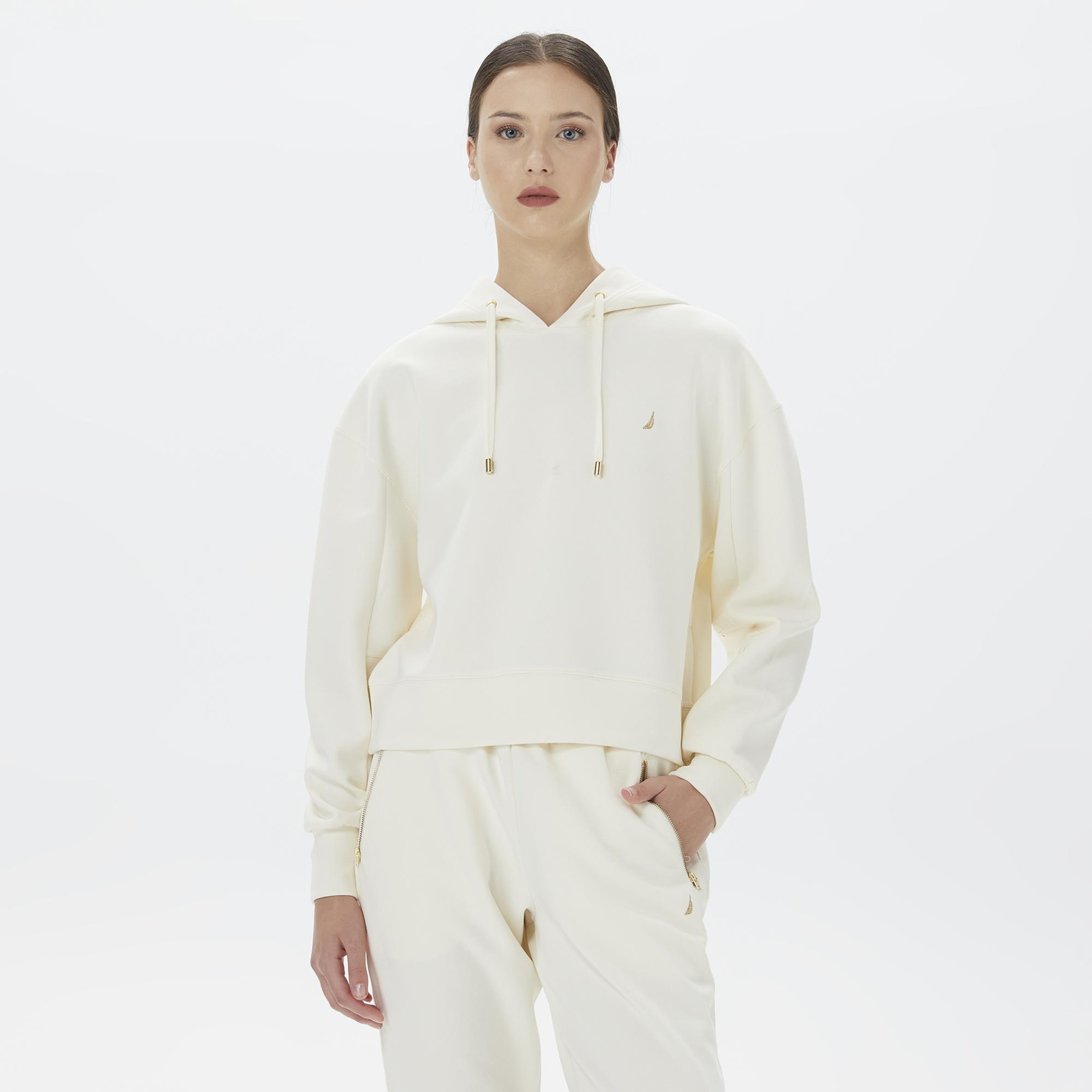 Nautica Kadın Beyaz Relaxed Fit Kapüşonlu Hoodie