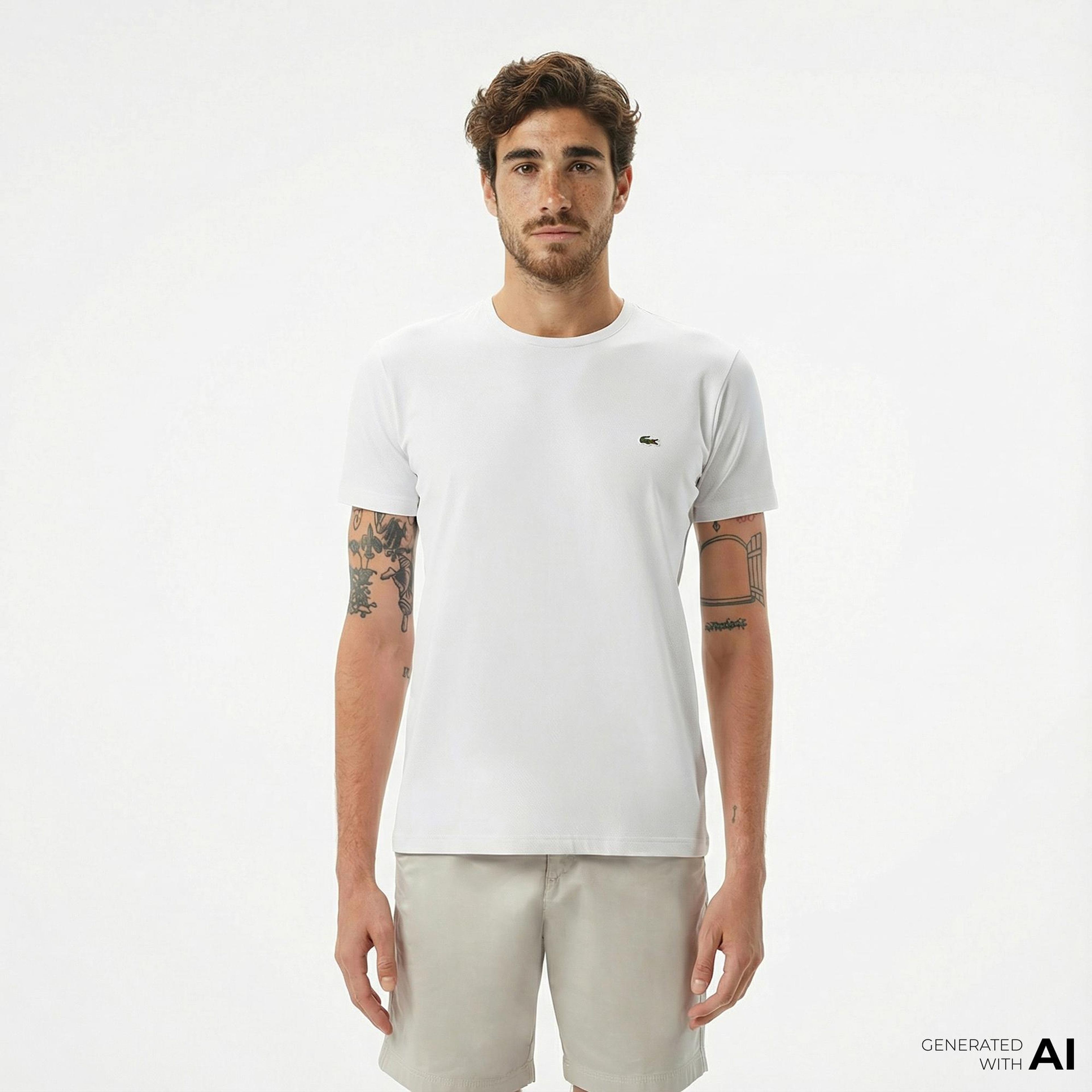 Lacoste Erkek Slim Fit Bisiklet Yaka Beyaz T-Shirt