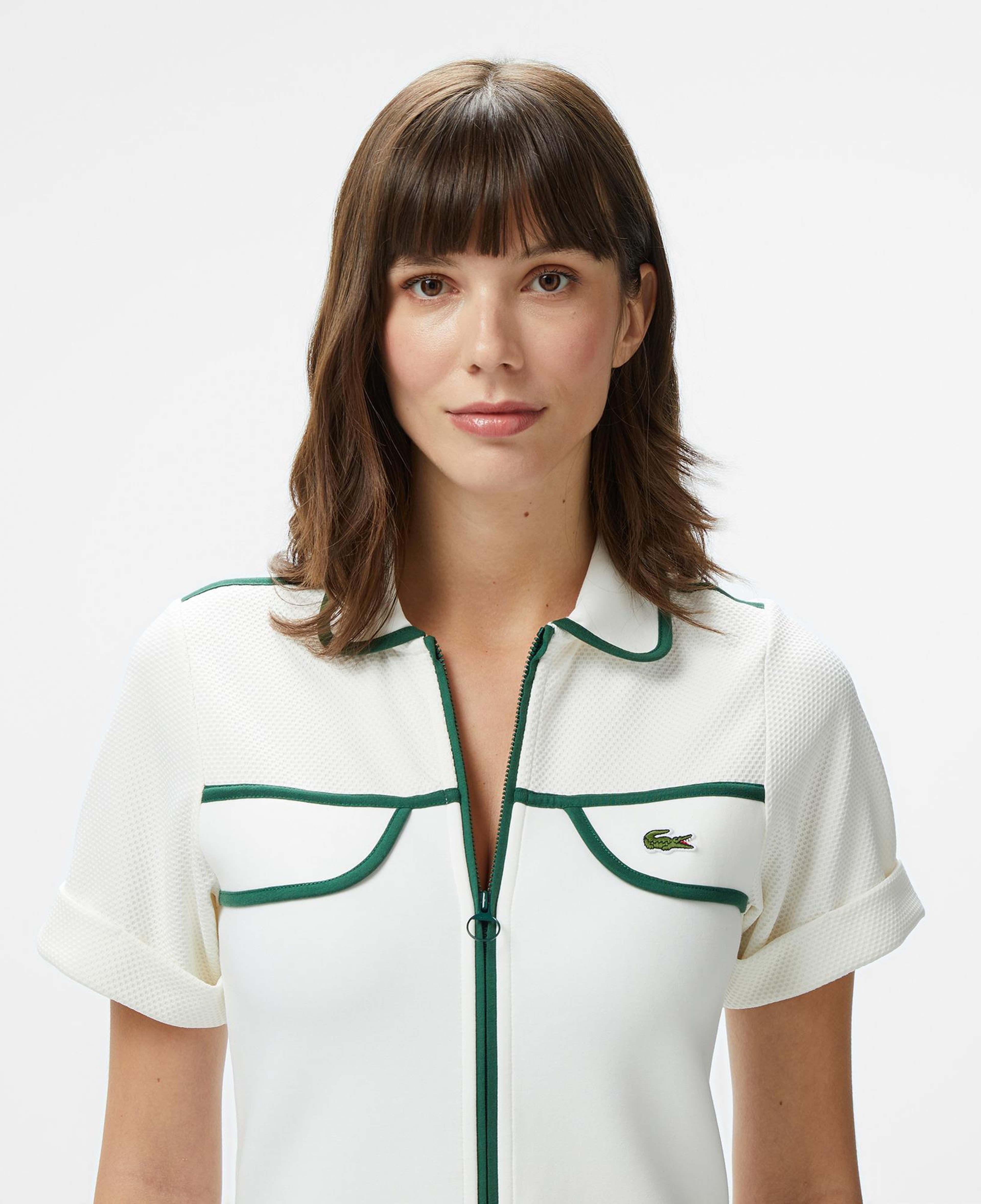 Lacoste Kadın Classic Fit Kısa Kollu Polo Yaka Renk Bloklu Beyaz Elbise
