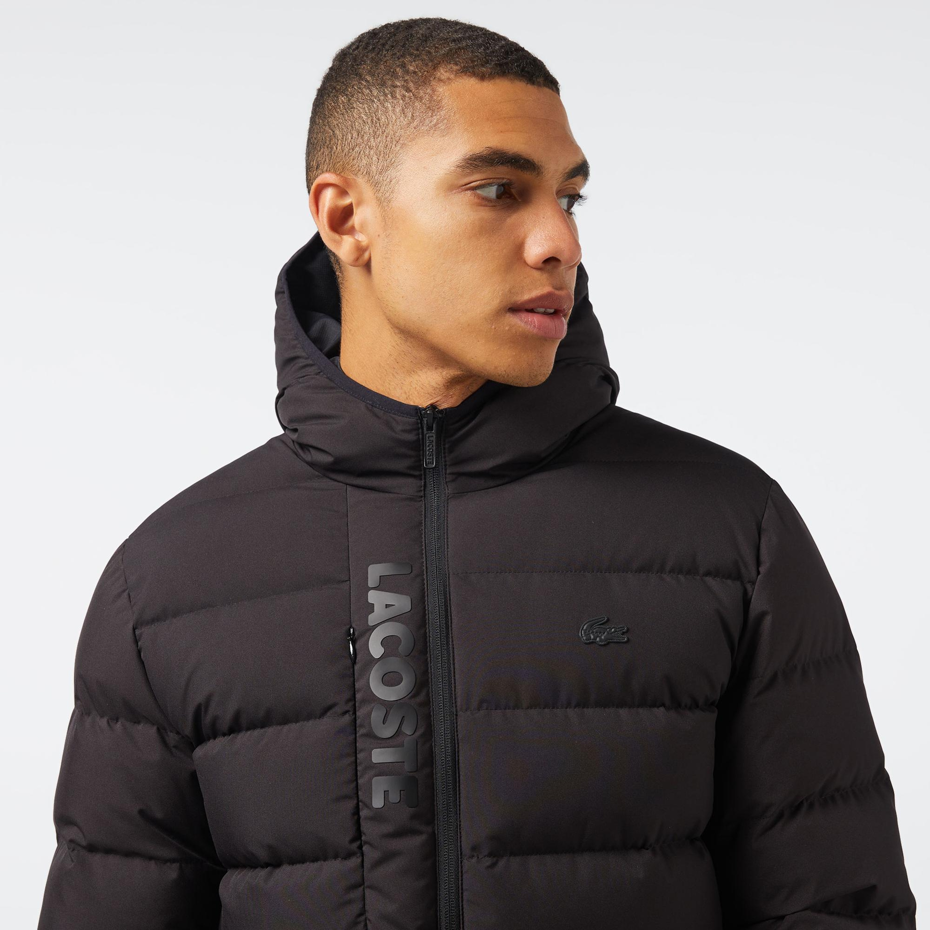 Lacoste Erkek Regular Fit Kapüşonlu Siyah Şişme Mont