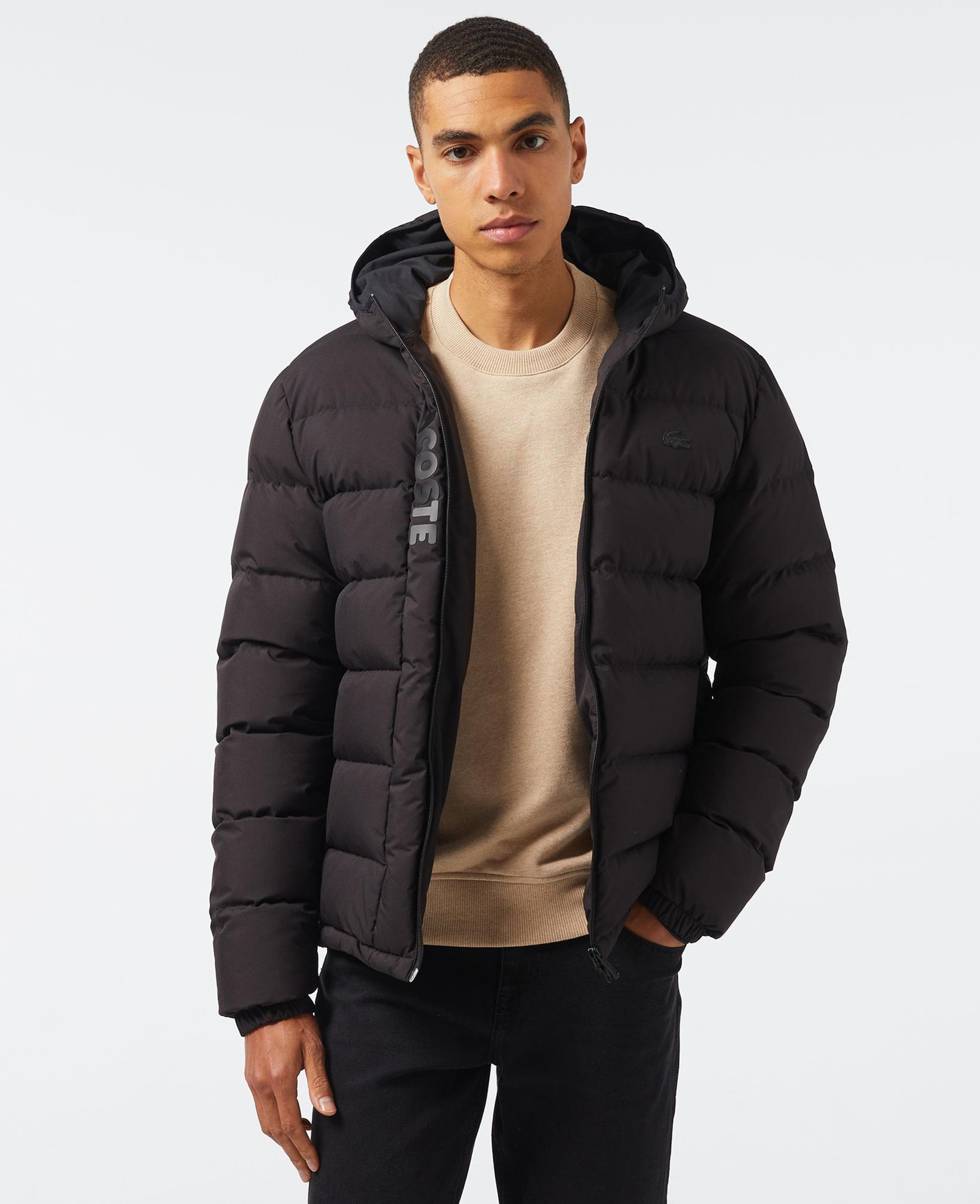 Lacoste Erkek Regular Fit Kapüşonlu Siyah Şişme Mont