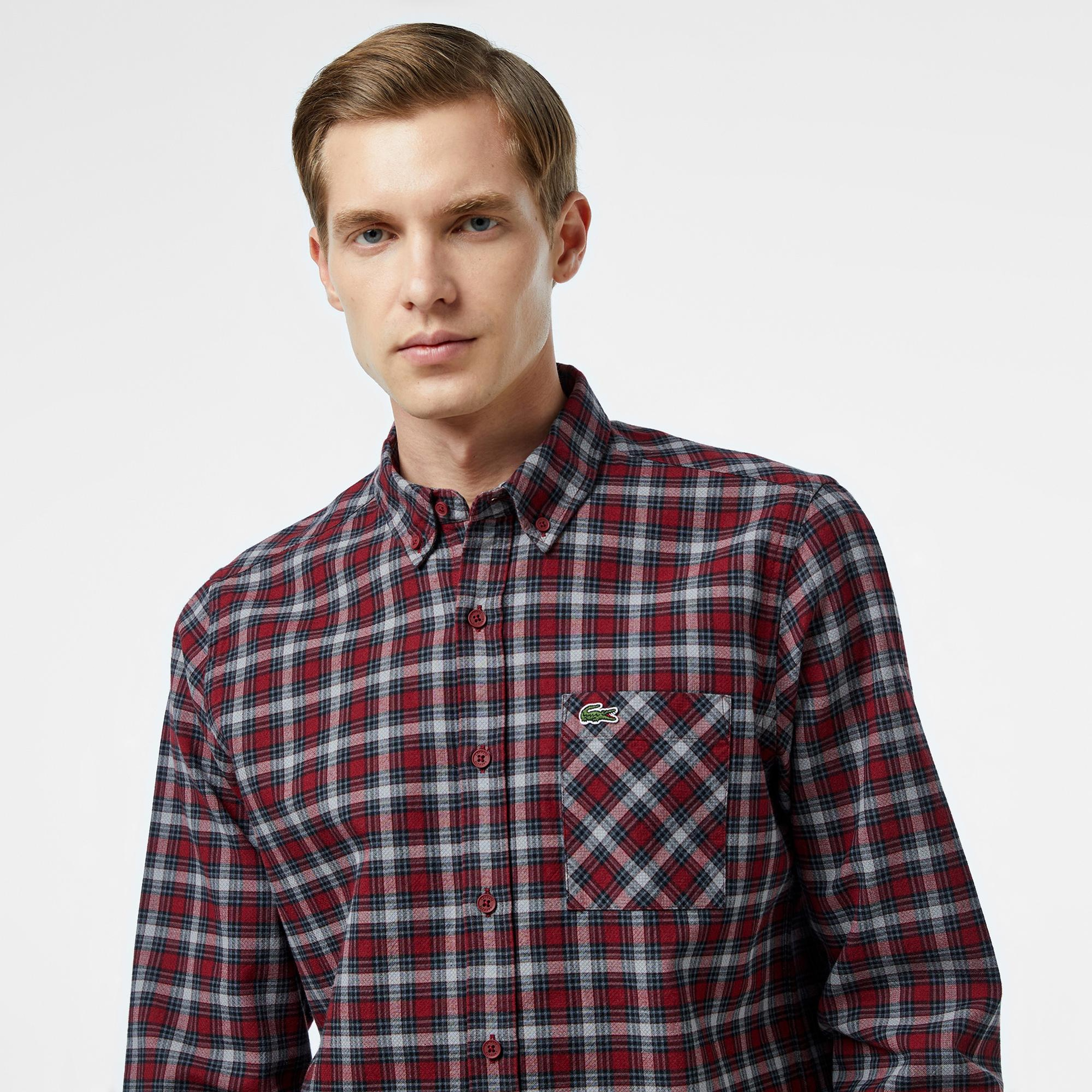 Lacoste Erkek Regular Fit Ekose Bordo Gömlek