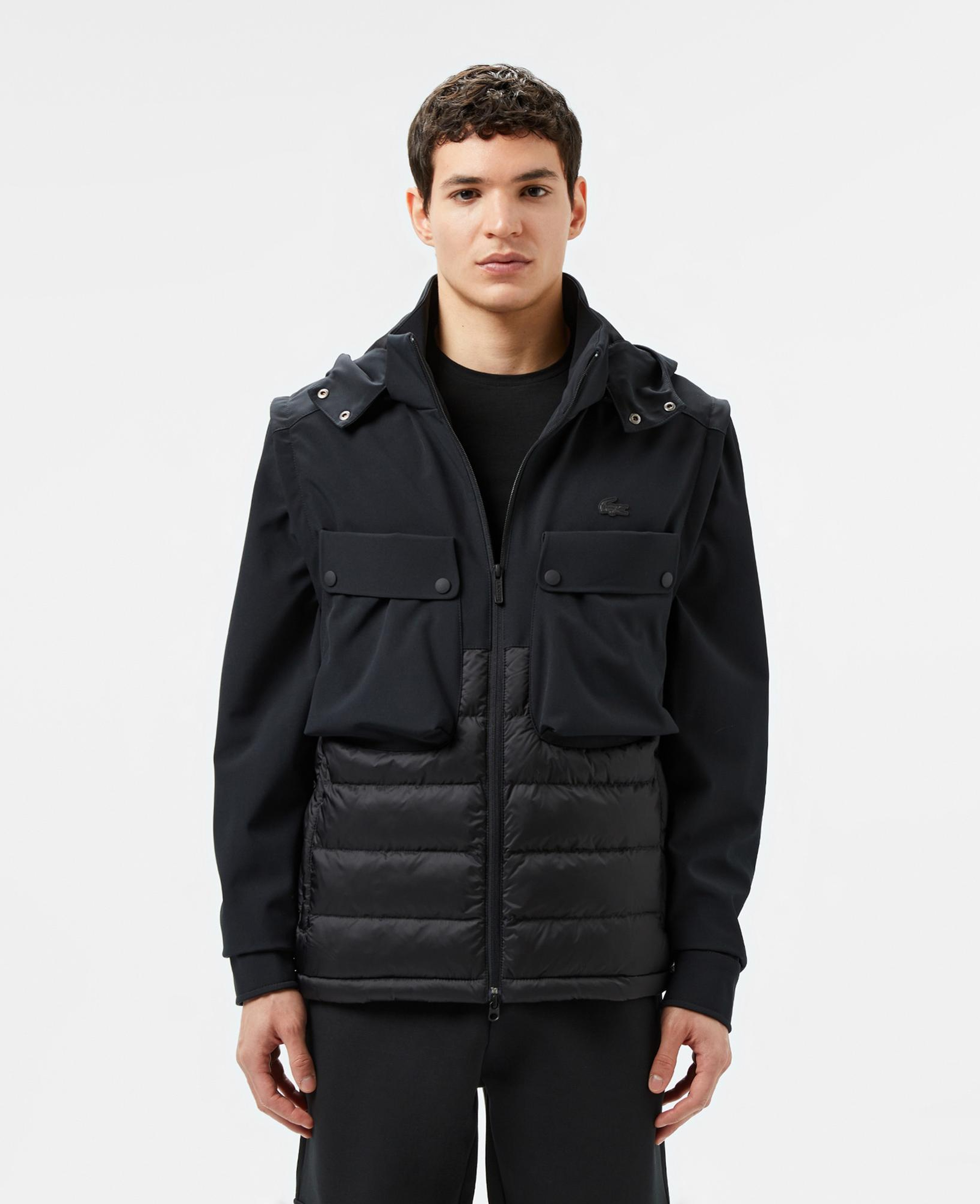 Erkek Regular Fit Kapüşonlu Baskılı Siyah Mont