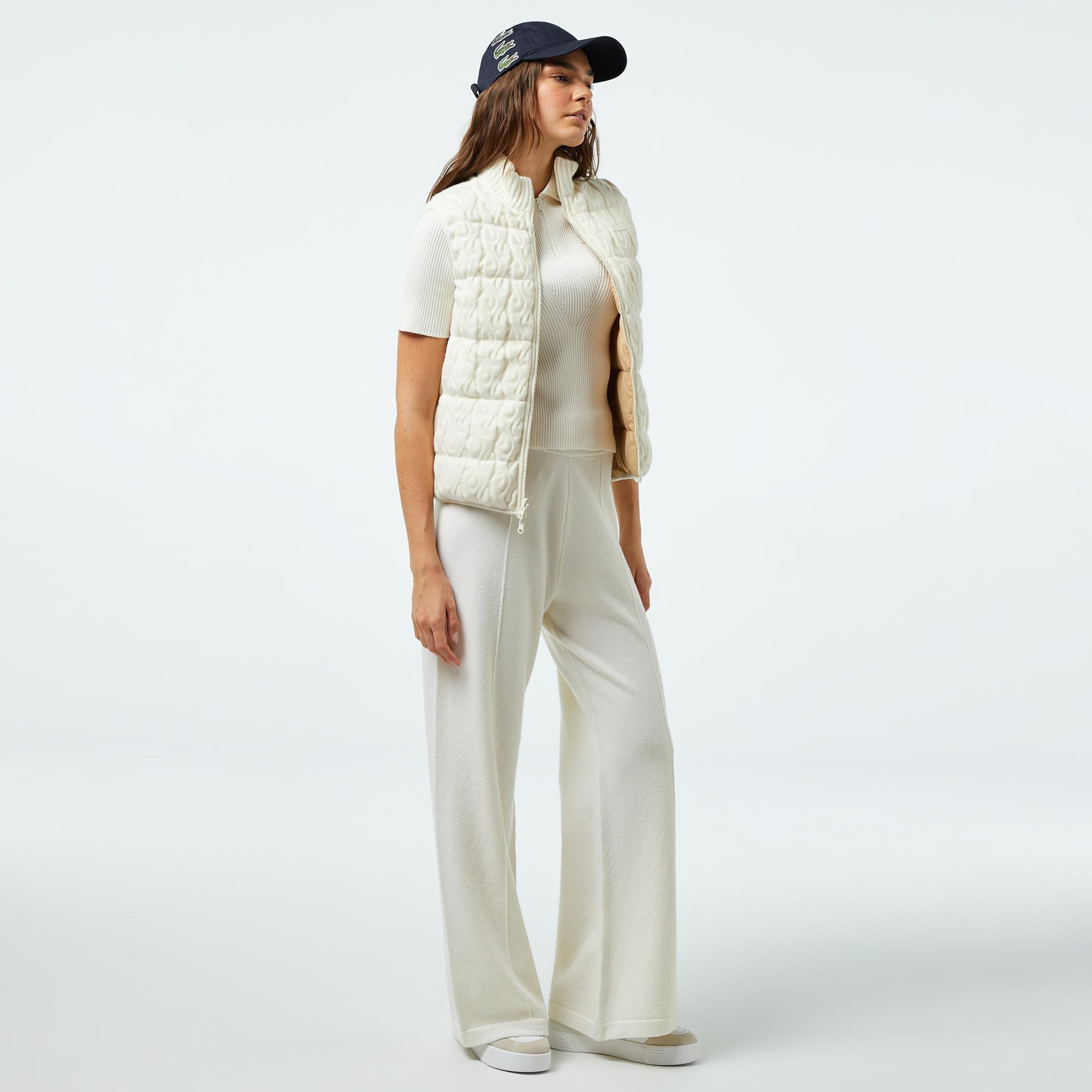 Lacoste Kadın Kapitone Regular Fit Dik Yaka Çift Taraflı Beyaz Yelek