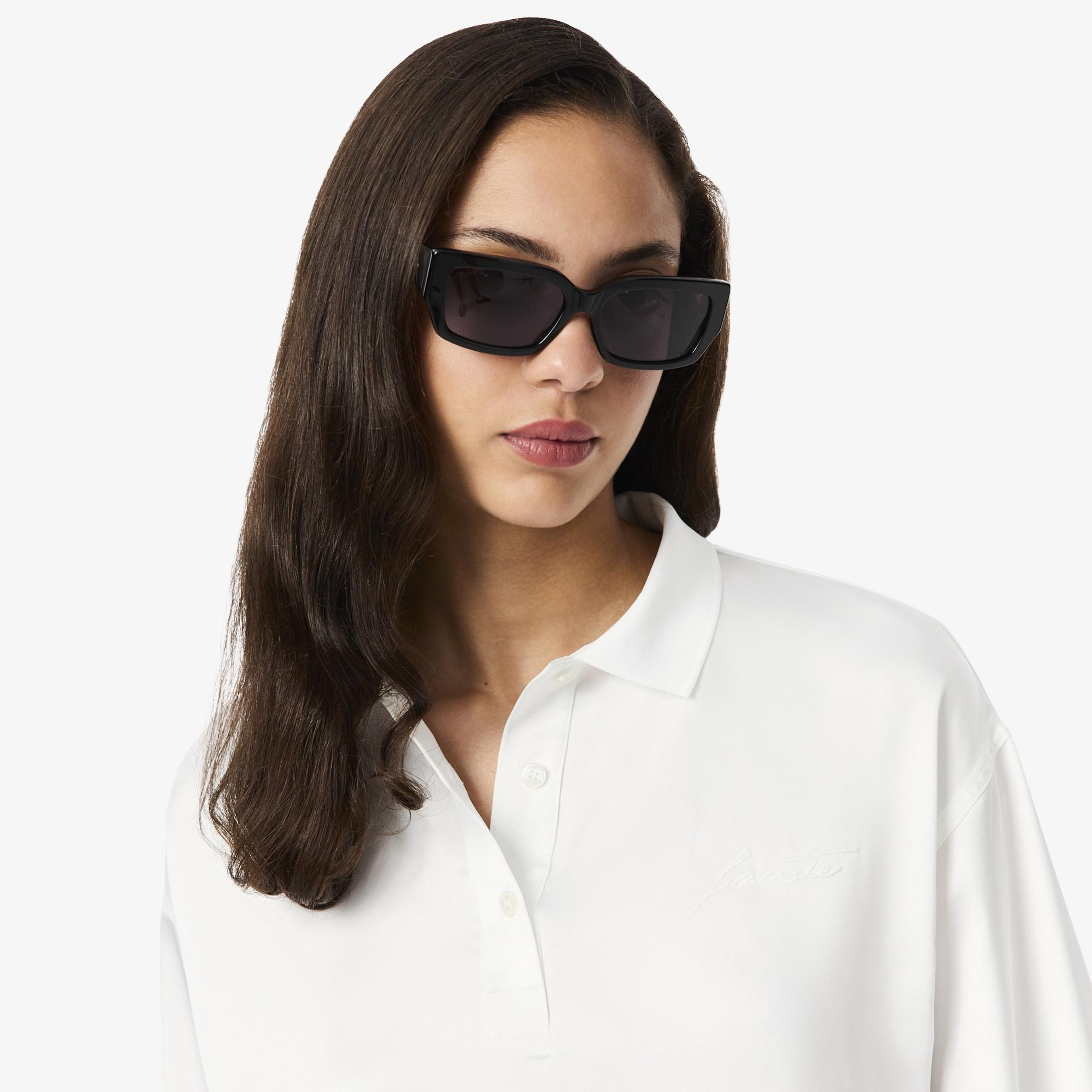 Lacoste Kadın Oversize Fit Polo Yaka Beyaz Gömlek