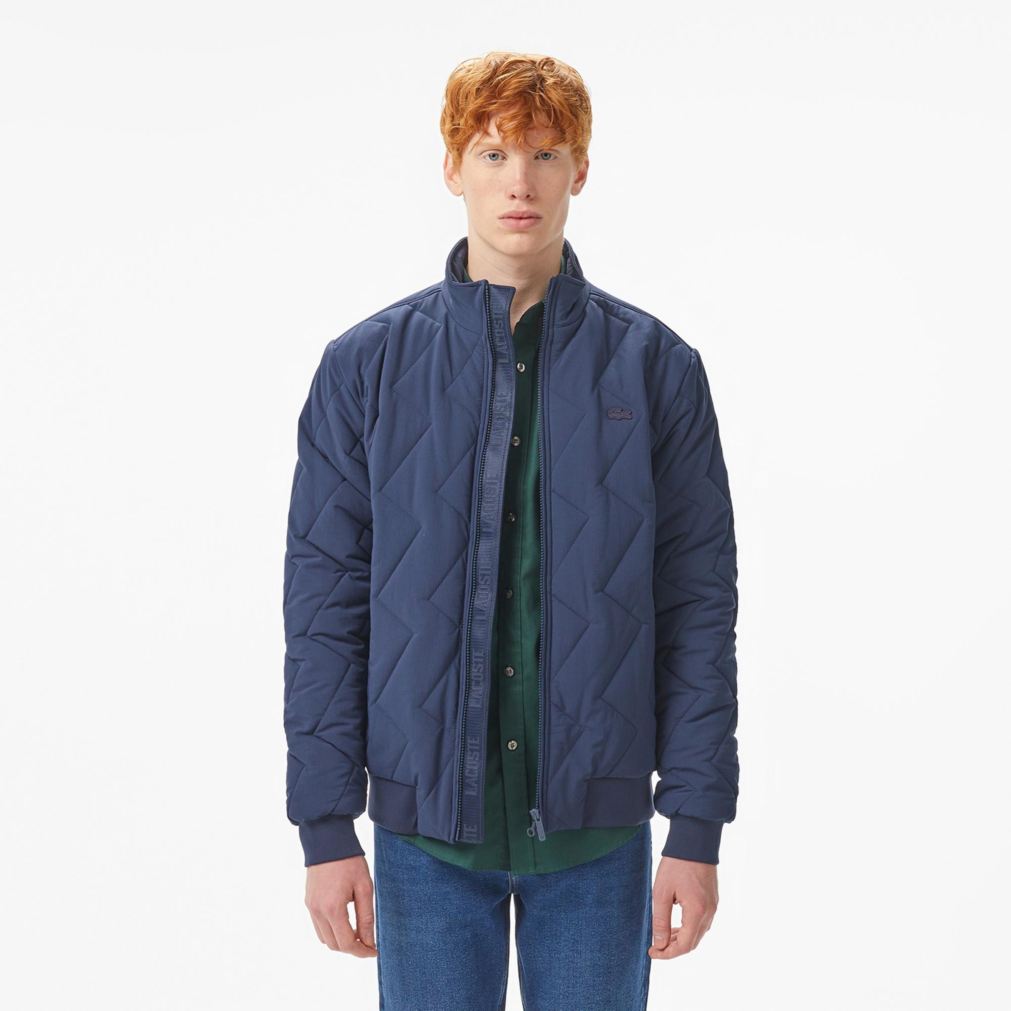 Lacoste Erkek Dik Yaka Kapitone Lacivert Mont