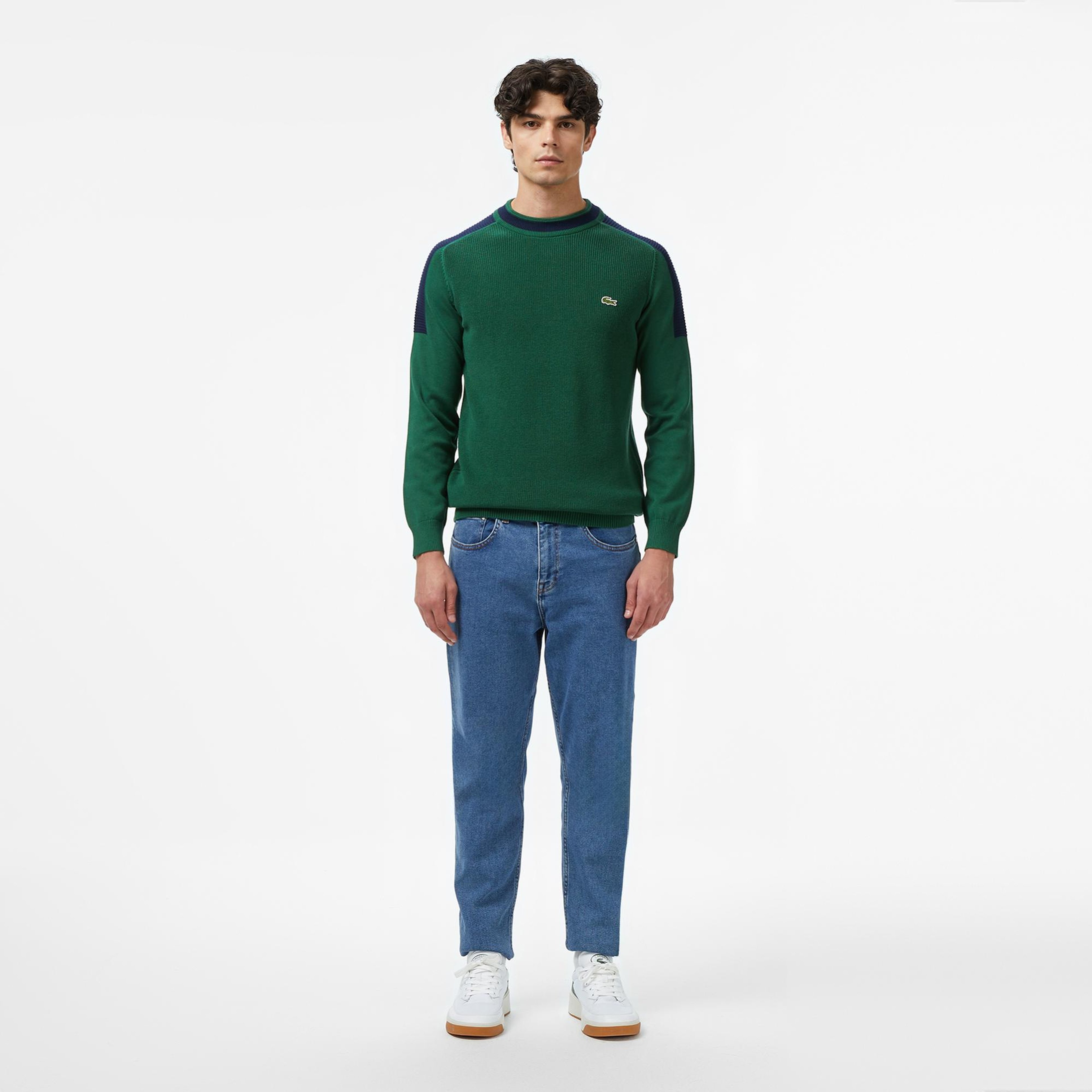 Lacoste Erkek Classic Fit Bisiklet Yaka Renk Bloklu Yeşil Kazak