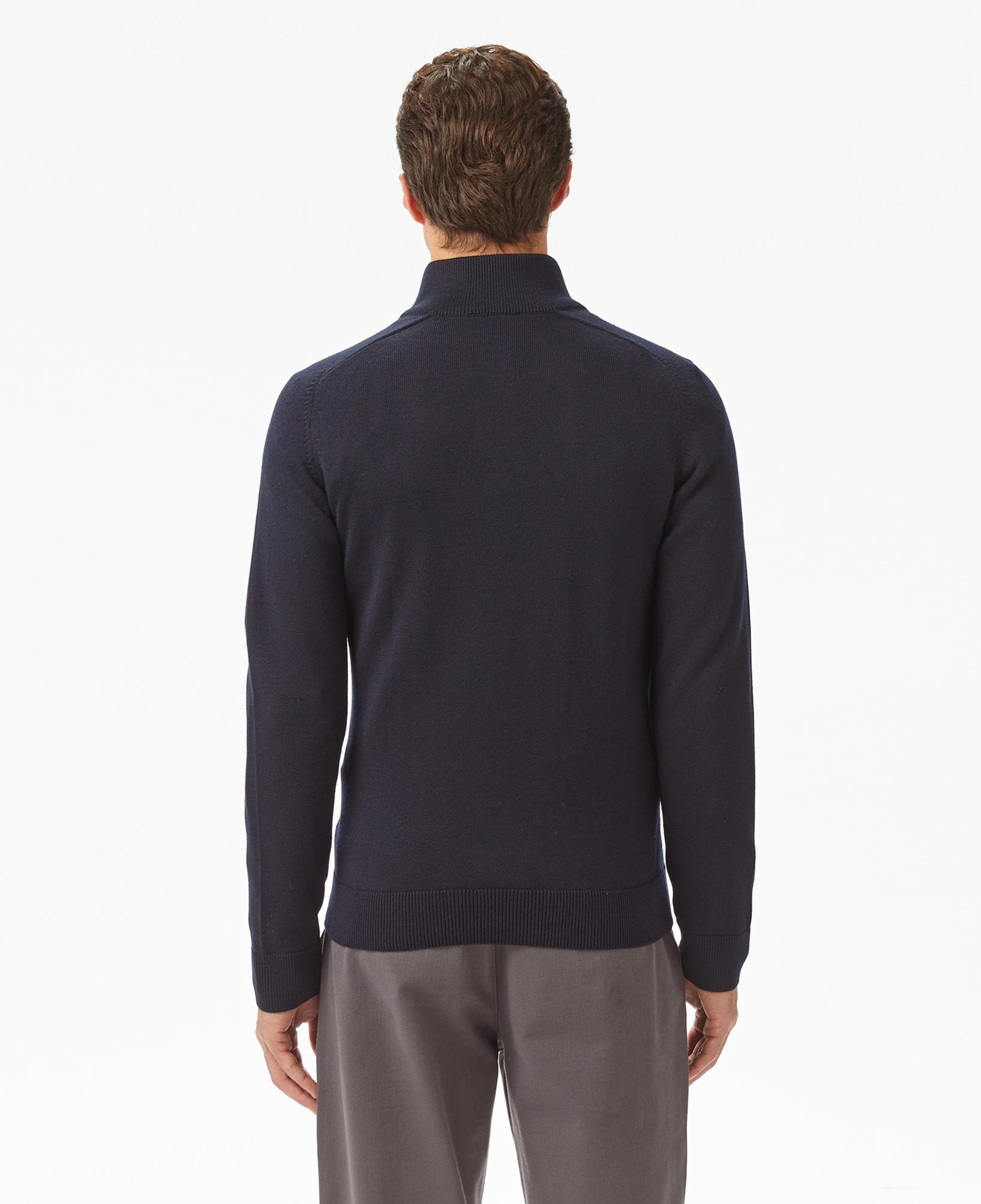 Lacoste Erkek Classic Fit Yarım Fermuarlı Çizgili Lacivert Kazak