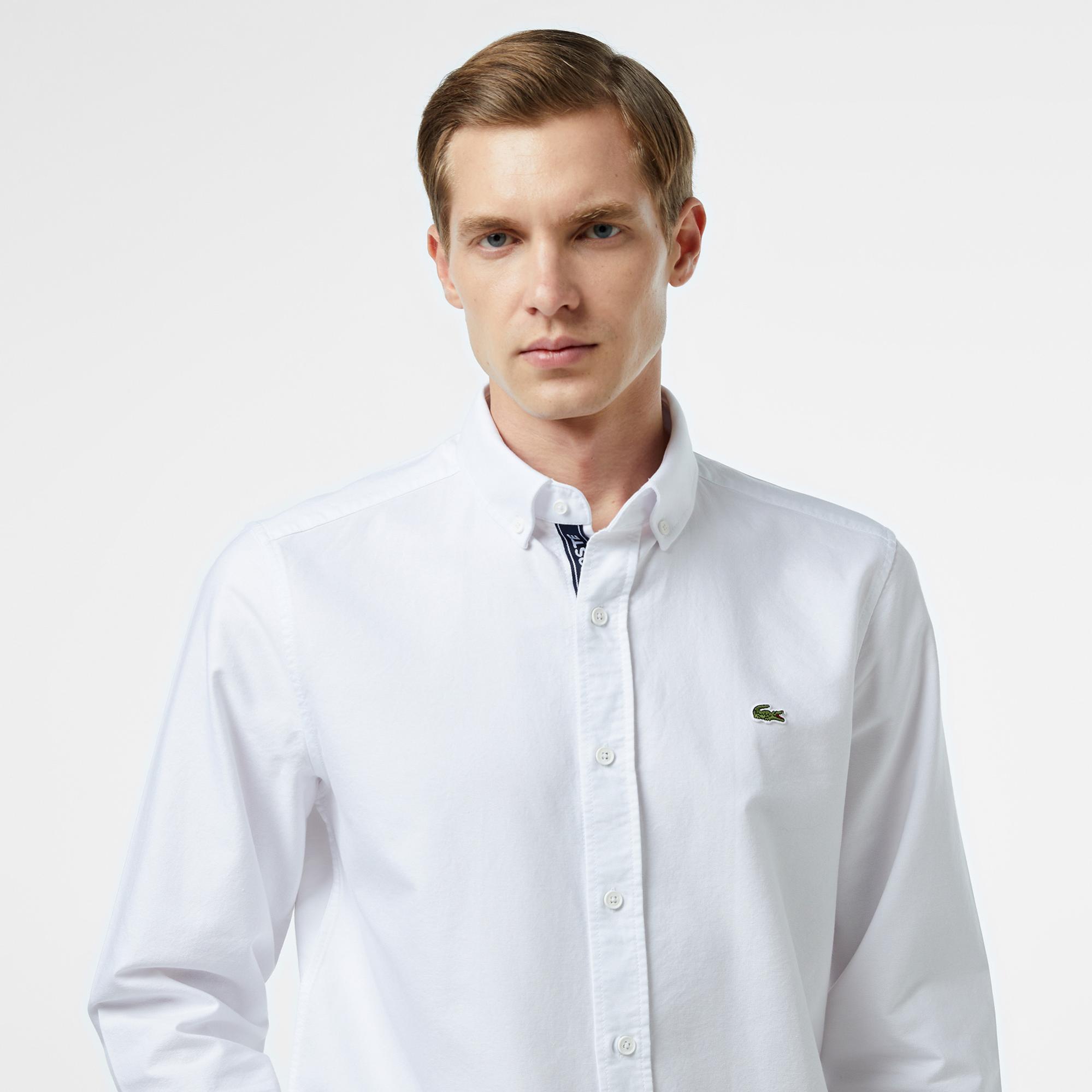 Lacoste Erkek Slim Fit Düğmeli Yaka Beyaz Gömlek