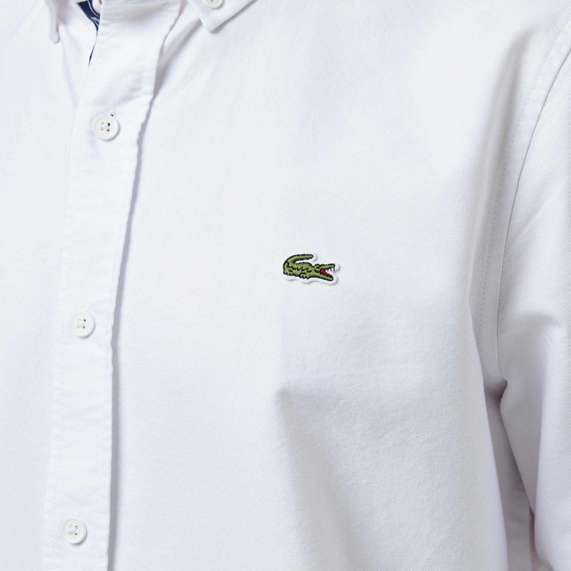 Lacoste Erkek Slim Fit Düğmeli Yaka Beyaz Gömlek