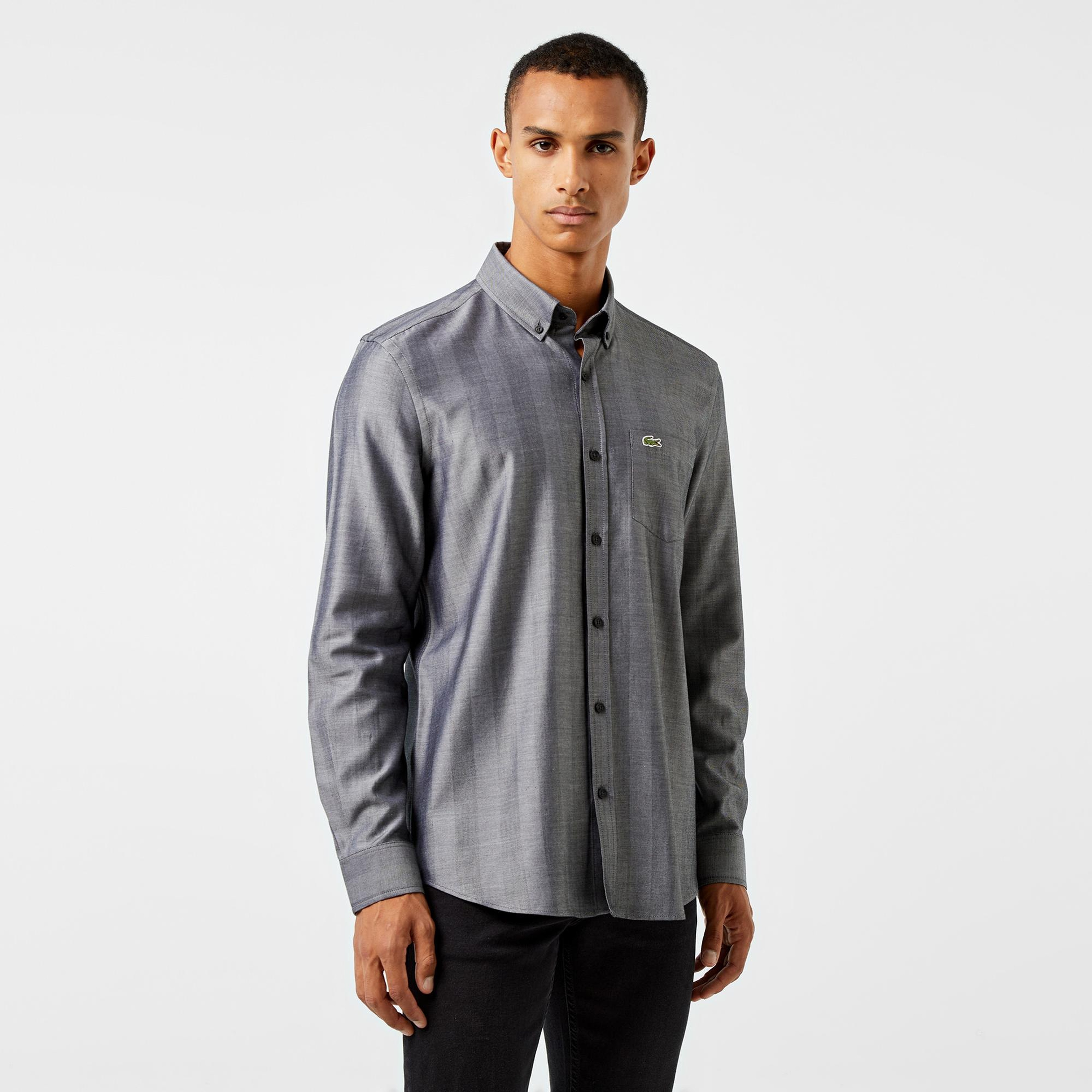 Lacoste Erkek Slim Fit Düğmeli Yaka Gri Gömlek