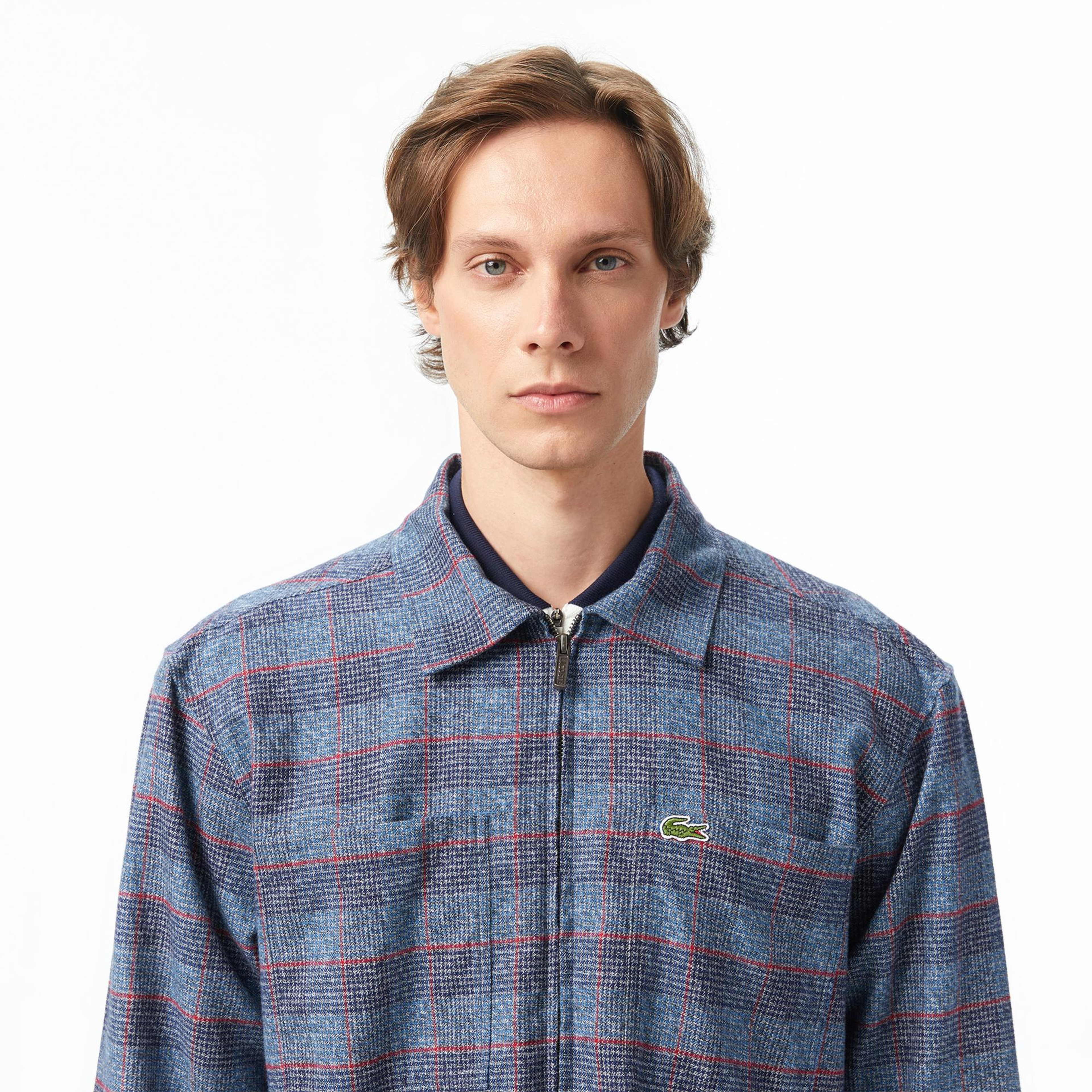 Lacoste Erkek Relaxed Fit Gömlek Yaka Ekose Lacivert Ceket