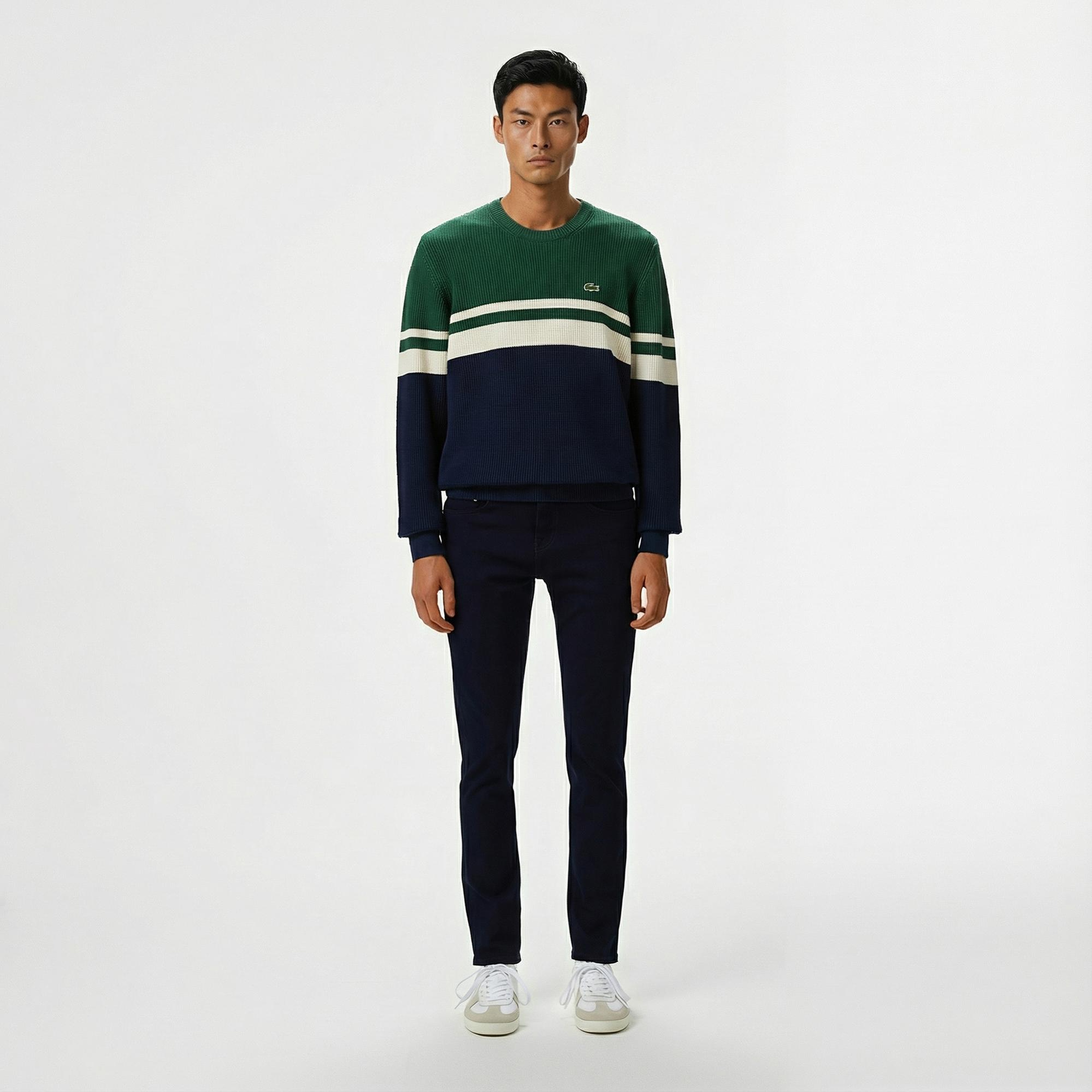 Lacoste Erkek Classic Fit Bisiklet Yaka Renk Bloklu Lacivert Kazak