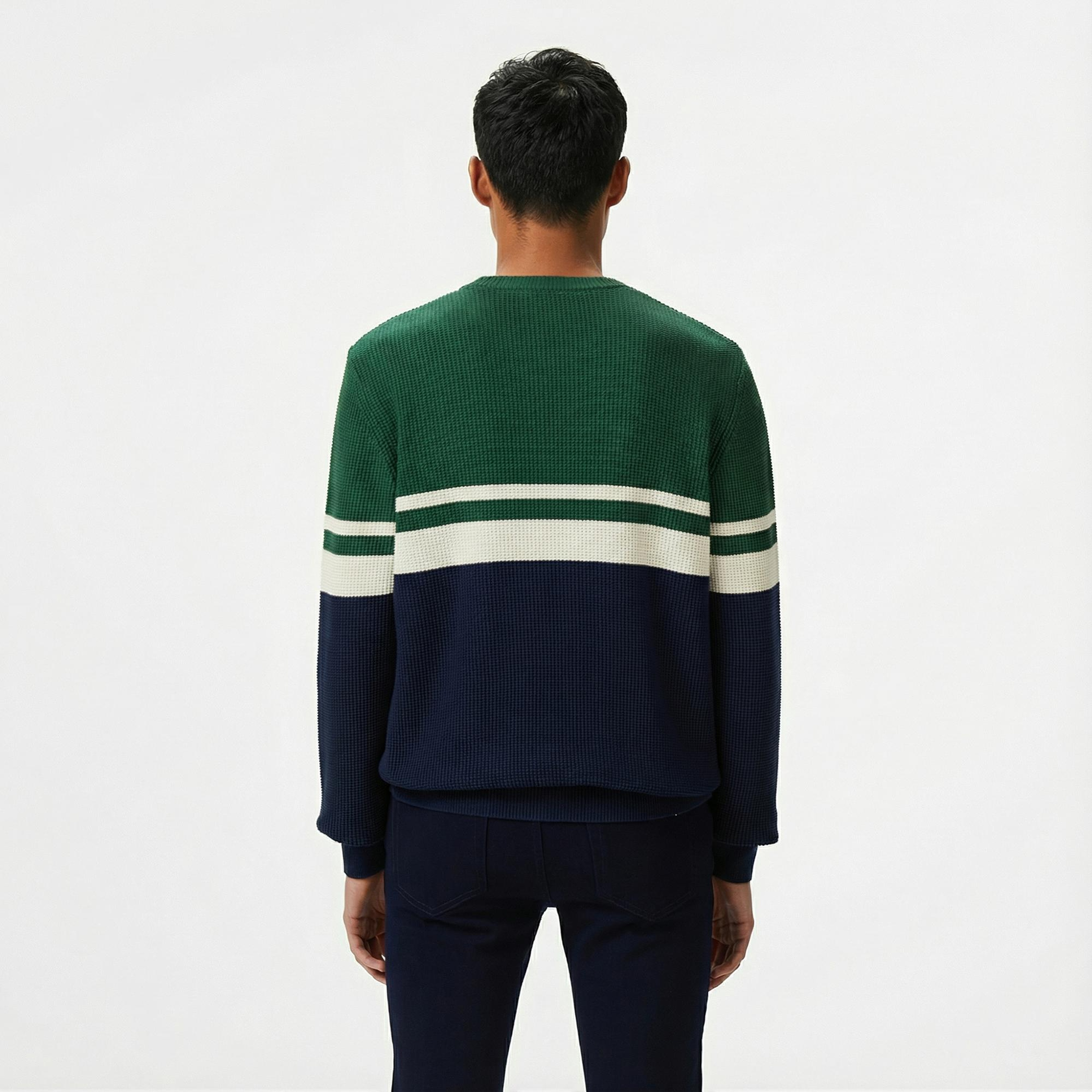 Lacoste Erkek Classic Fit Bisiklet Yaka Renk Bloklu Lacivert Kazak