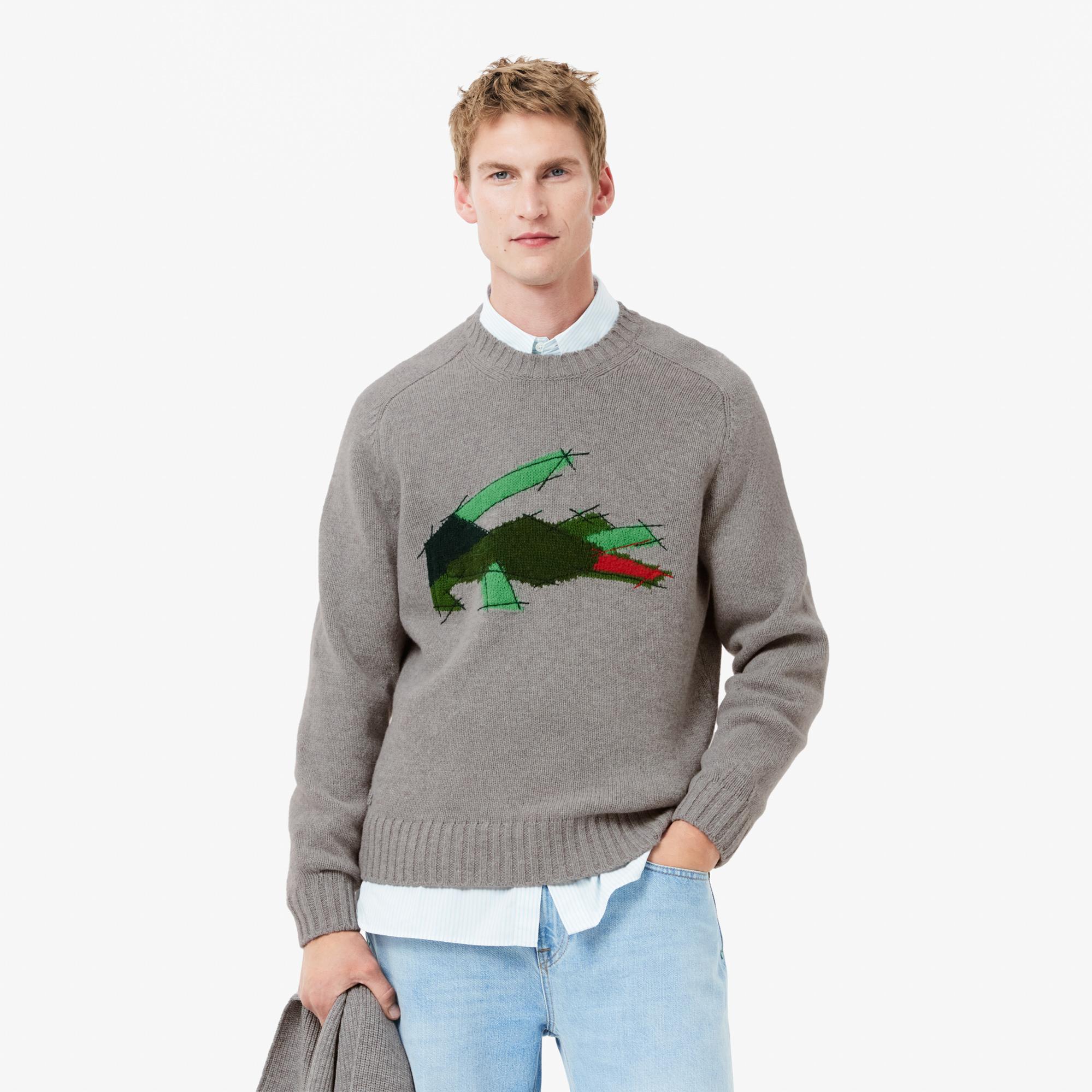 Lacoste Erkek Classic Fit Bisiklet Yaka Yün Gri Kazak