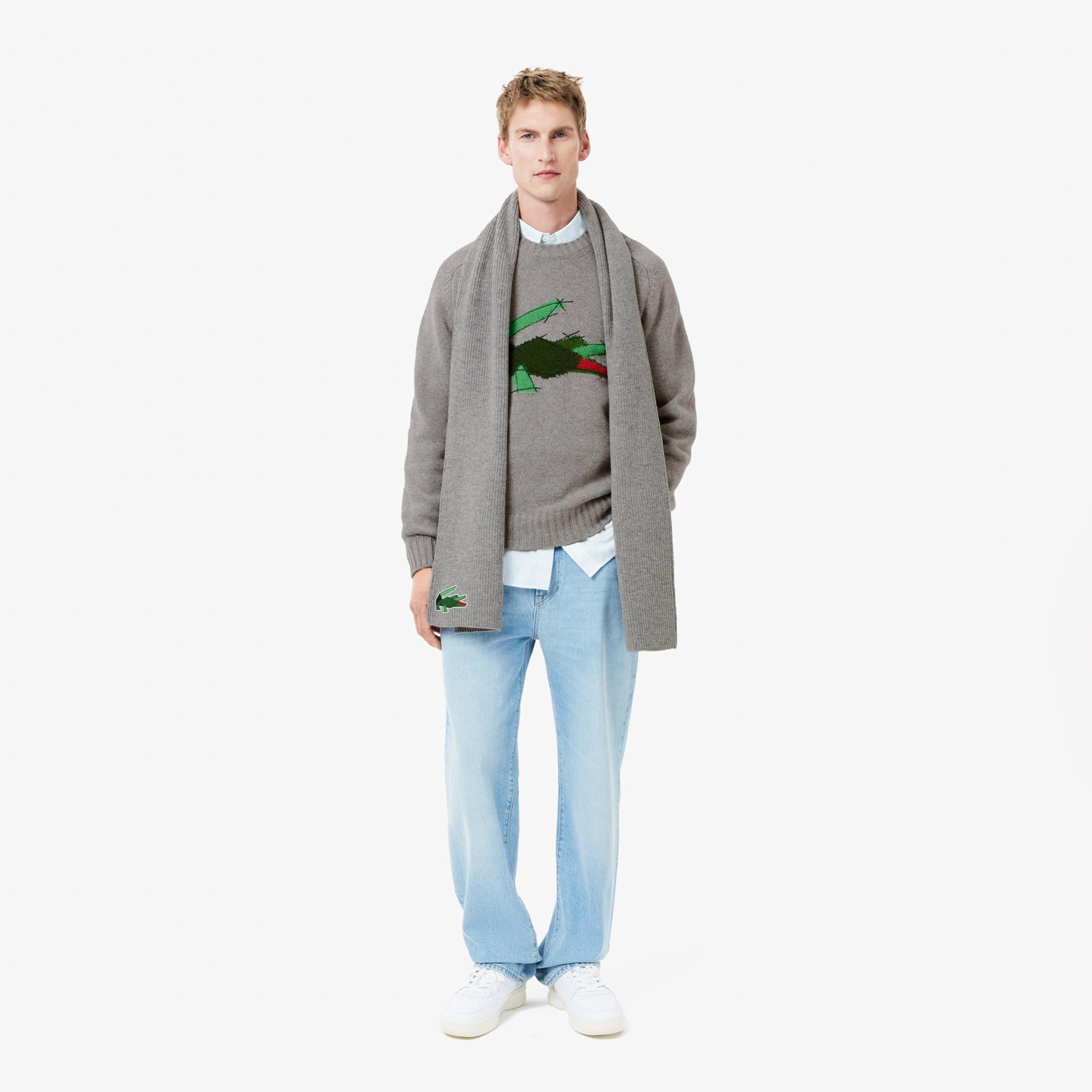 Lacoste Erkek Classic Fit Bisiklet Yaka Yün Gri Kazak