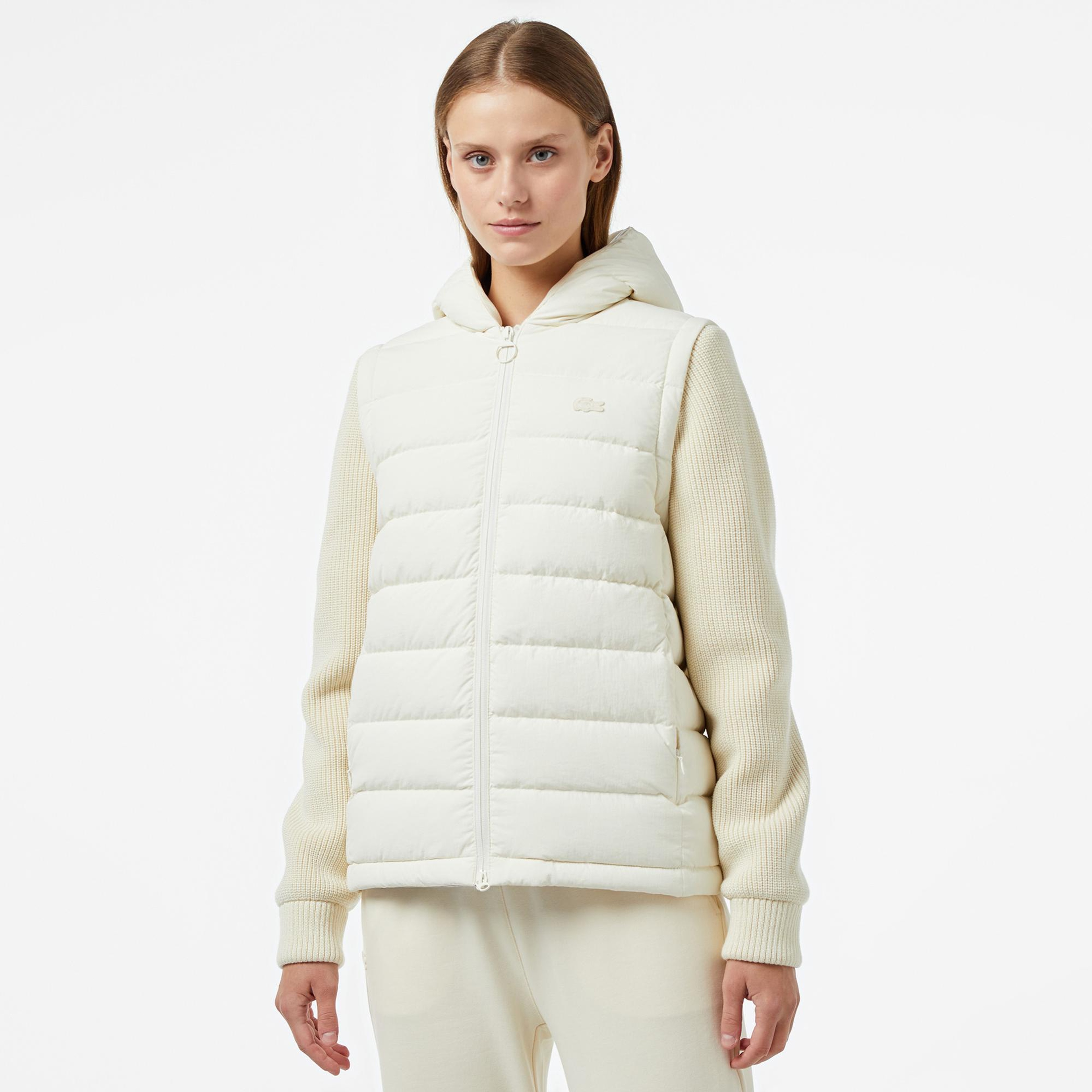 Lacoste Kadın Regular Fit Uzun Kollu Kapüşonlu Beyaz Yelek