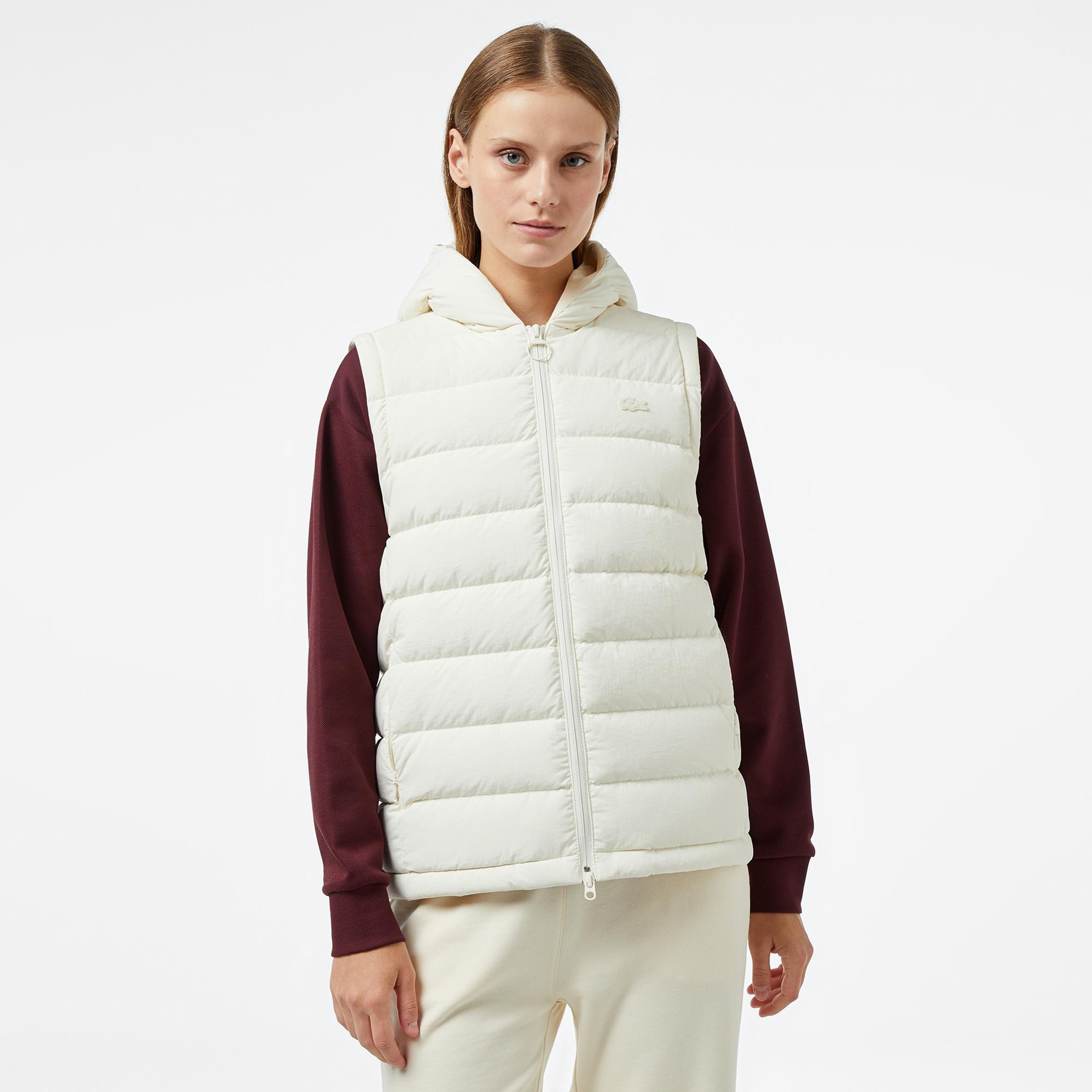 Lacoste Kadın Regular Fit Uzun Kollu Kapüşonlu Beyaz Yelek