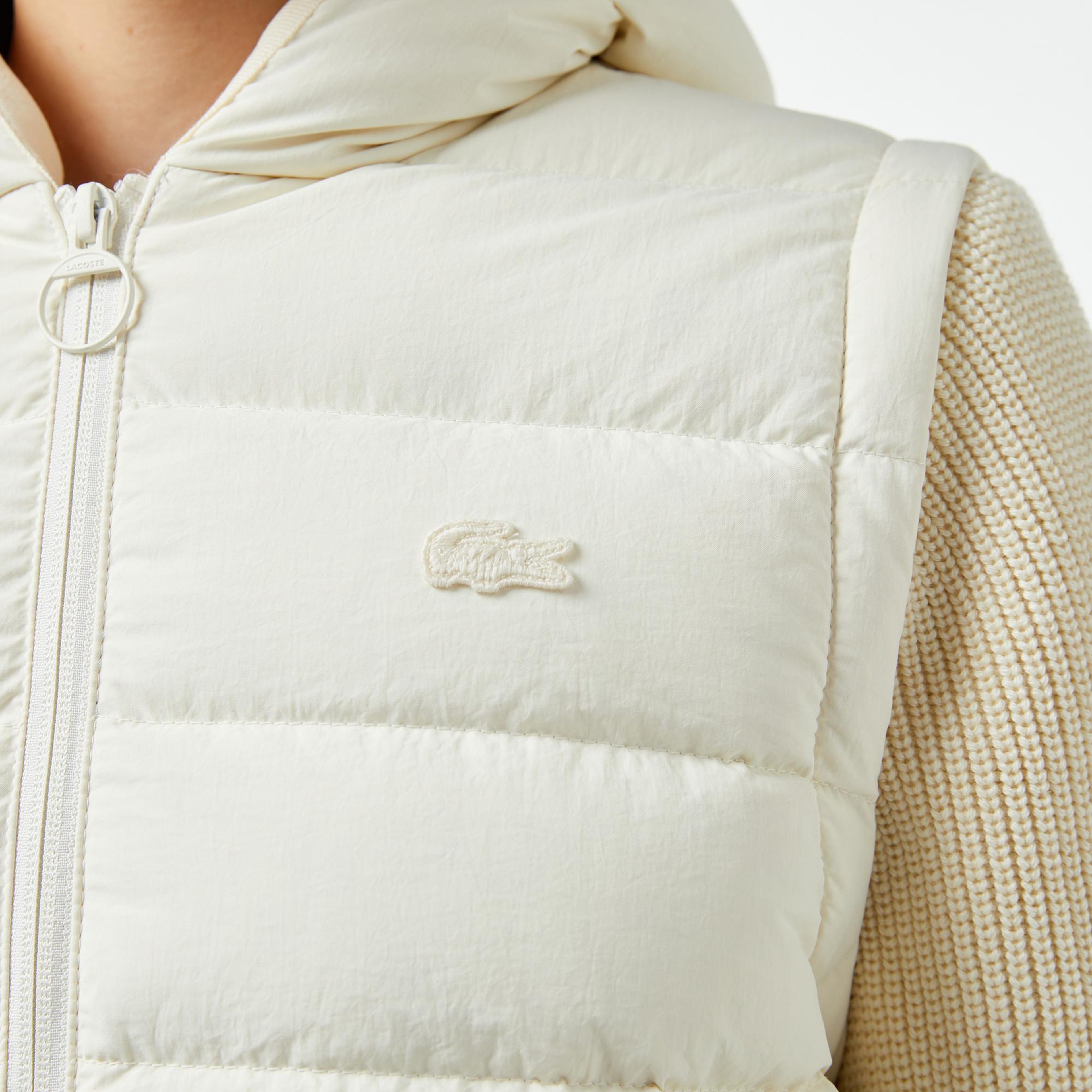 Lacoste Kadın Regular Fit Uzun Kollu Kapüşonlu Beyaz Yelek
