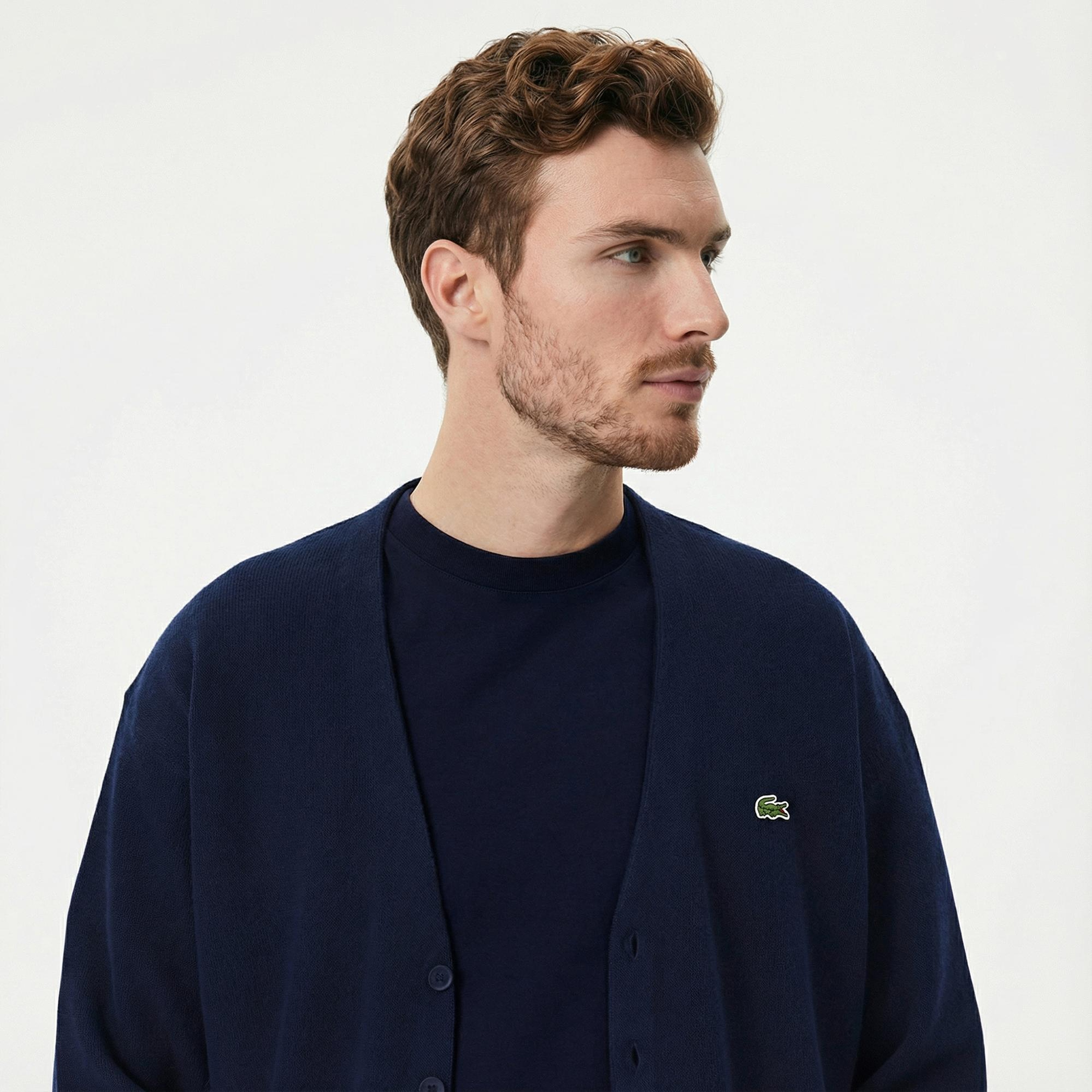Lacoste Erkek Relaxed Fit V Yaka Lacivert Hırka