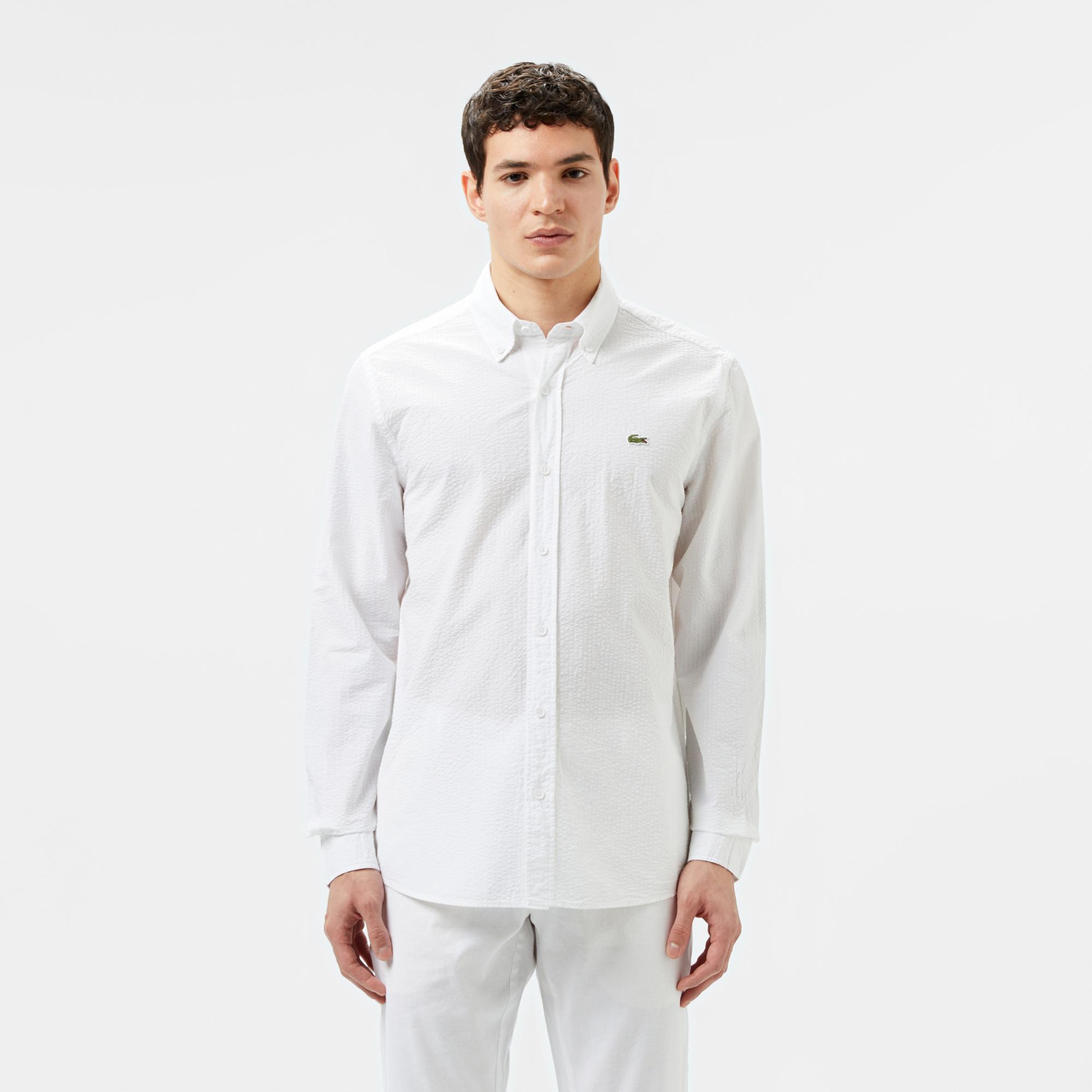 Lacoste Erkek Slim Fit Düğmeli Yaka Beyaz Gömlek