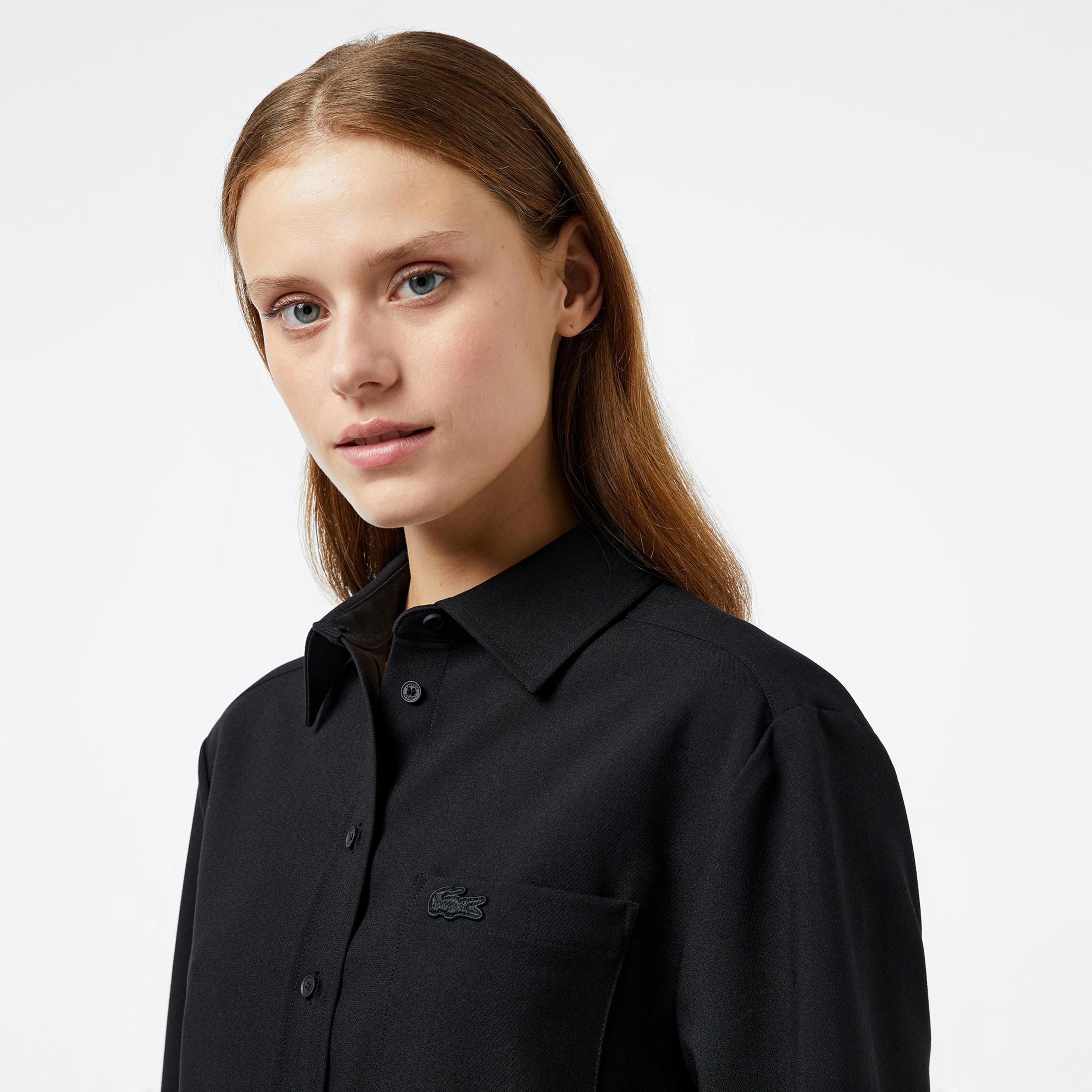 Lacoste Kadın Oversize Fit Gömlek Yaka Siyah Gömlek