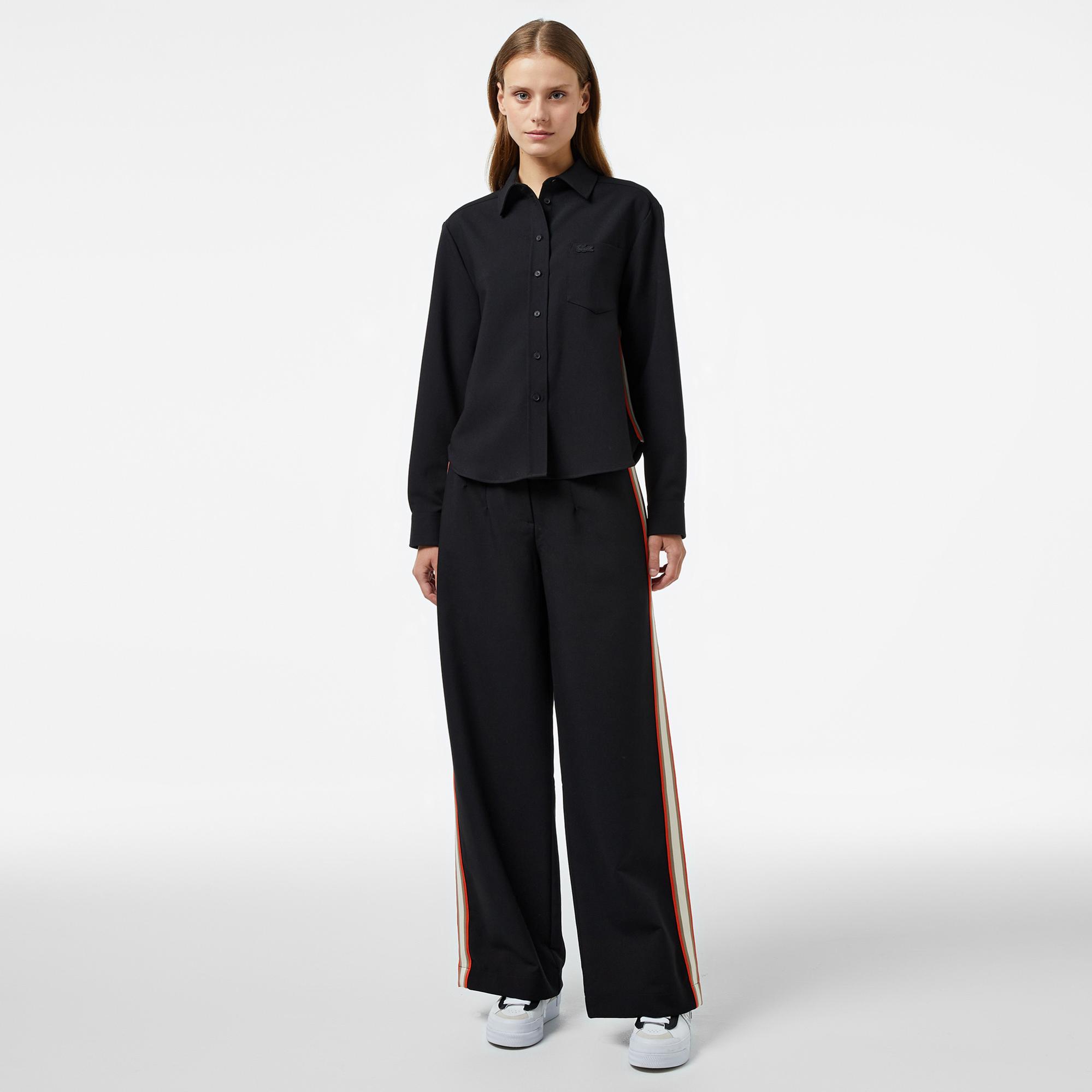 Lacoste Kadın Oversize Fit Gömlek Yaka Siyah Gömlek