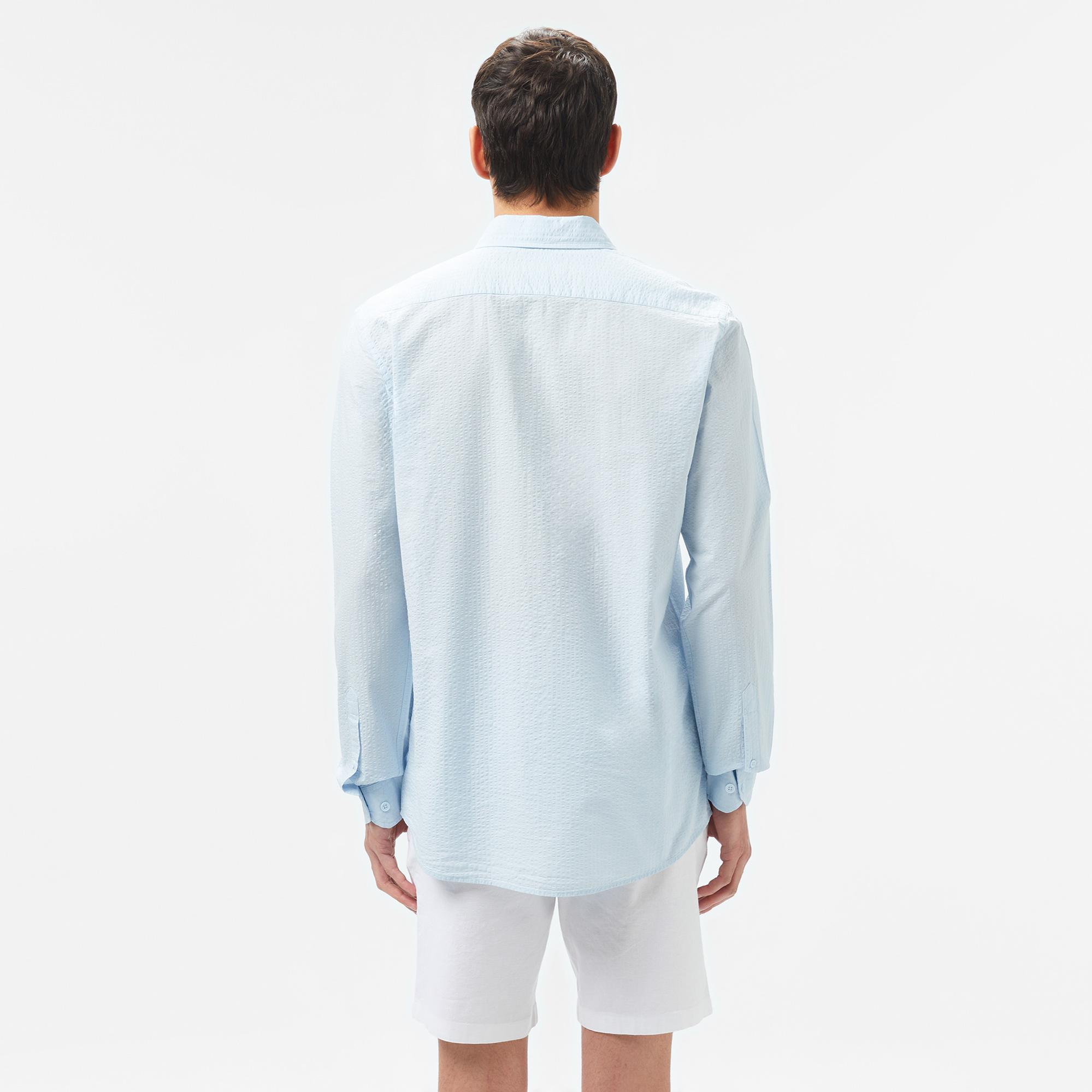 Lacoste Erkek Slim Fit Düğmeli Yaka Açık Mavi Gömlek