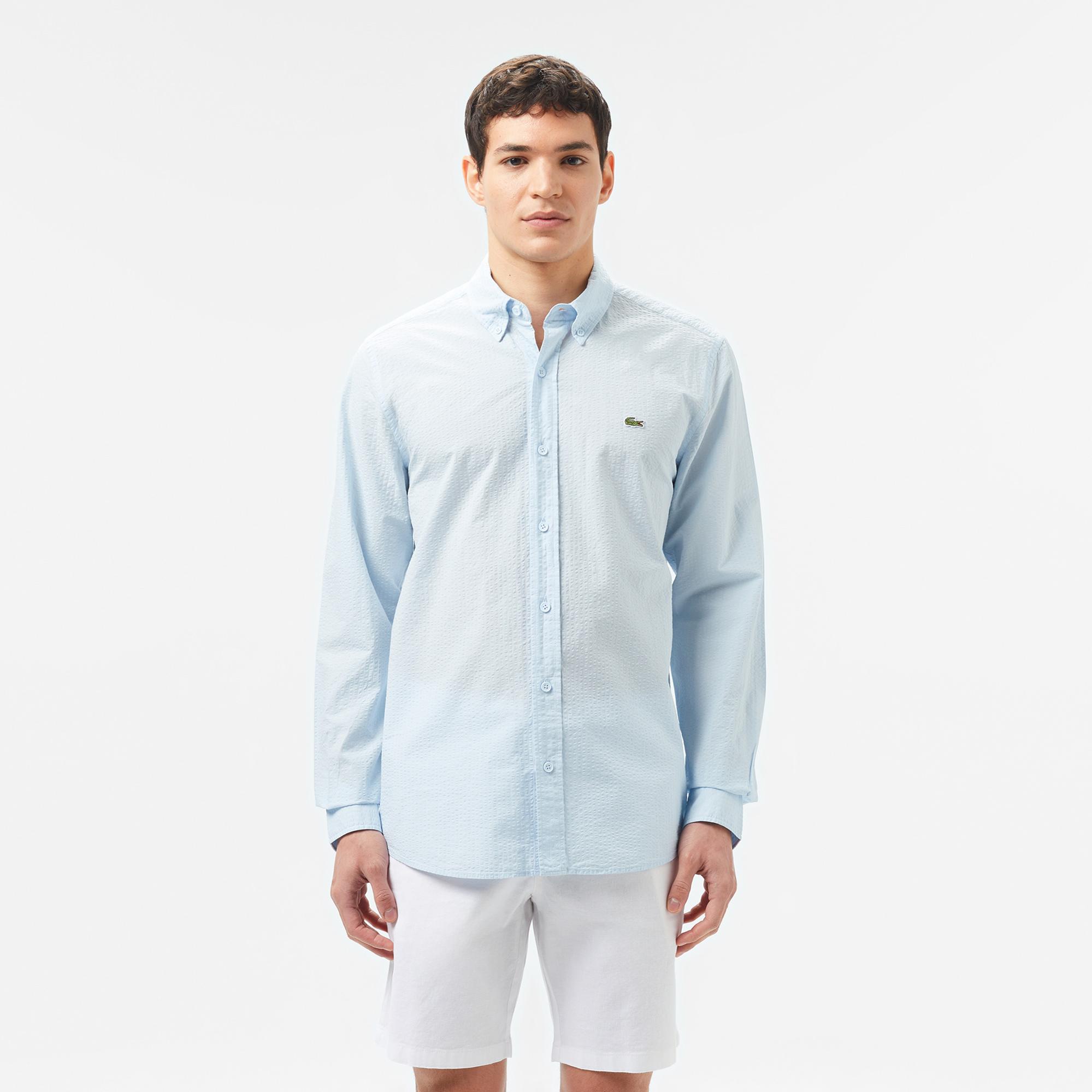 Lacoste Erkek Slim Fit Düğmeli Yaka Açık Mavi Gömlek