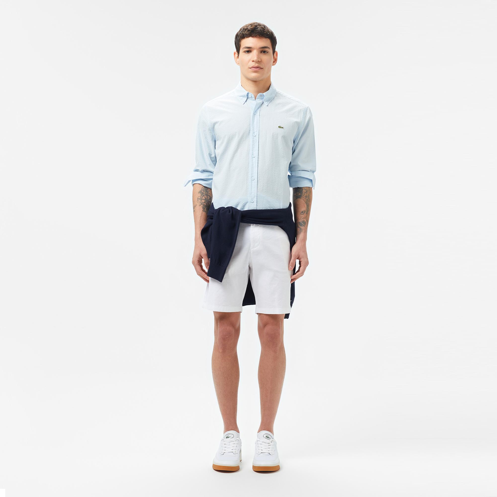 Lacoste Erkek Slim Fit Düğmeli Yaka Açık Mavi Gömlek