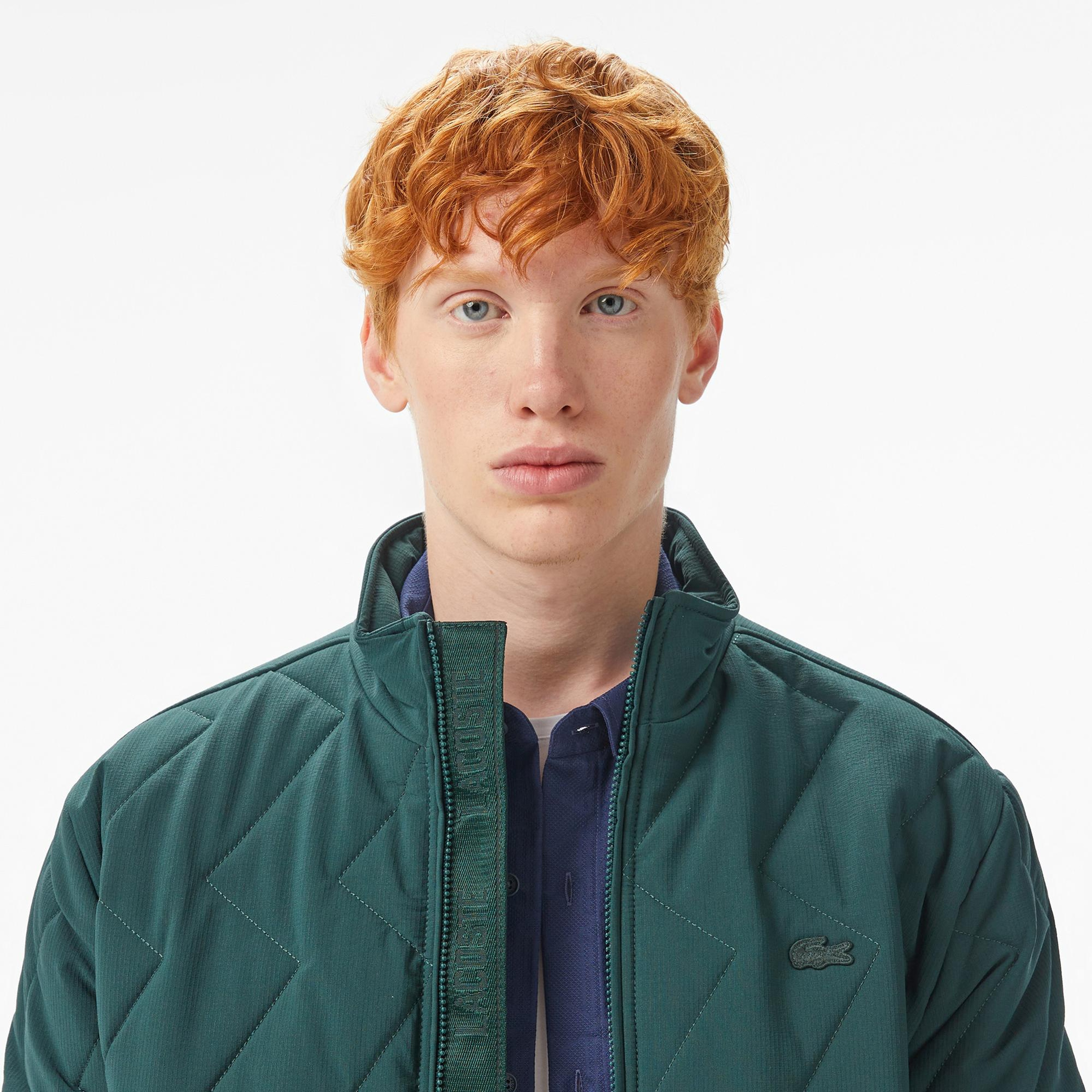 Lacoste Erkek Dik Yaka Kapitone Koyu Yeşil Mont