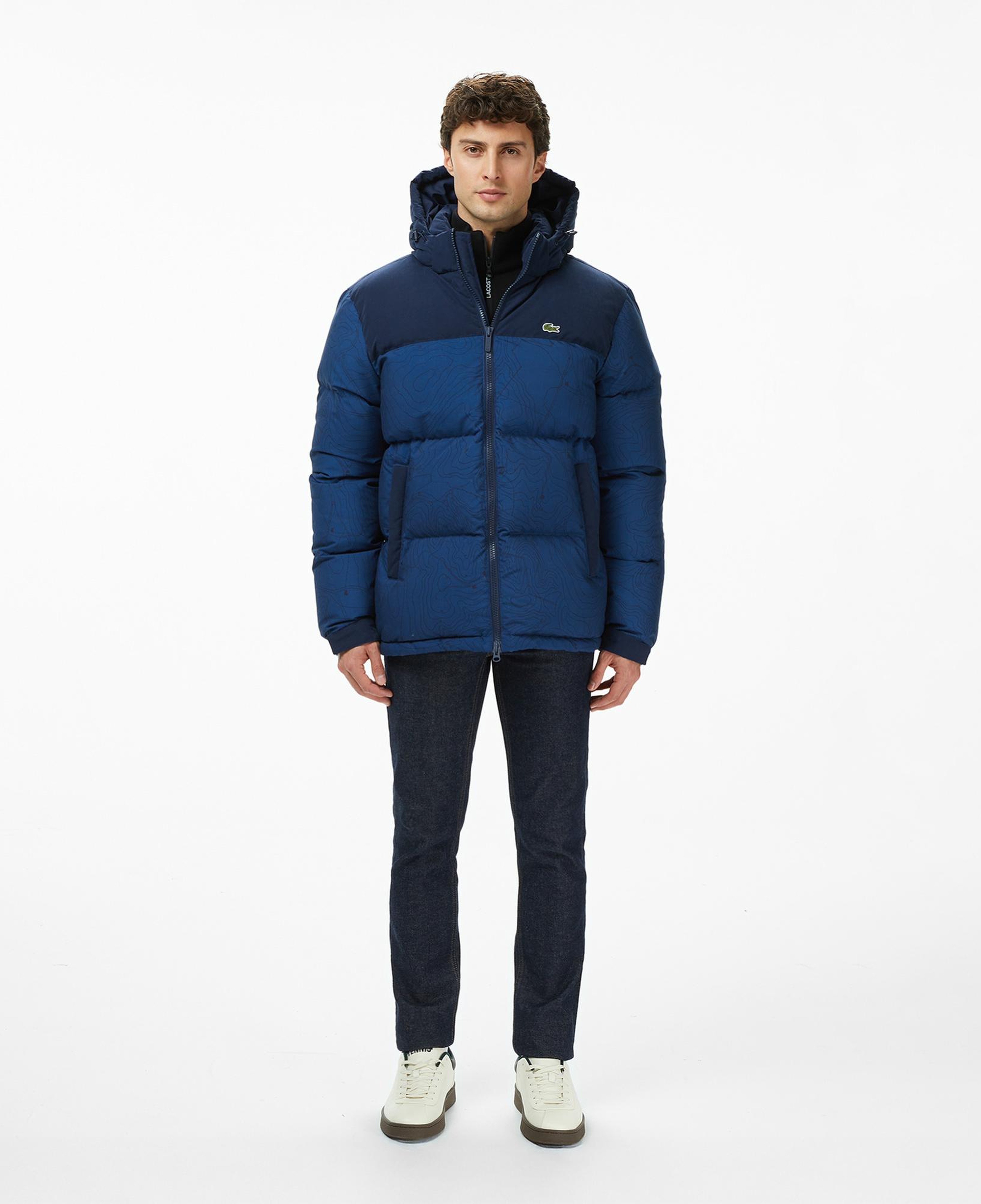 Lacoste Erkek Kapüşonlu Renk Bloklu Lacivert Mont