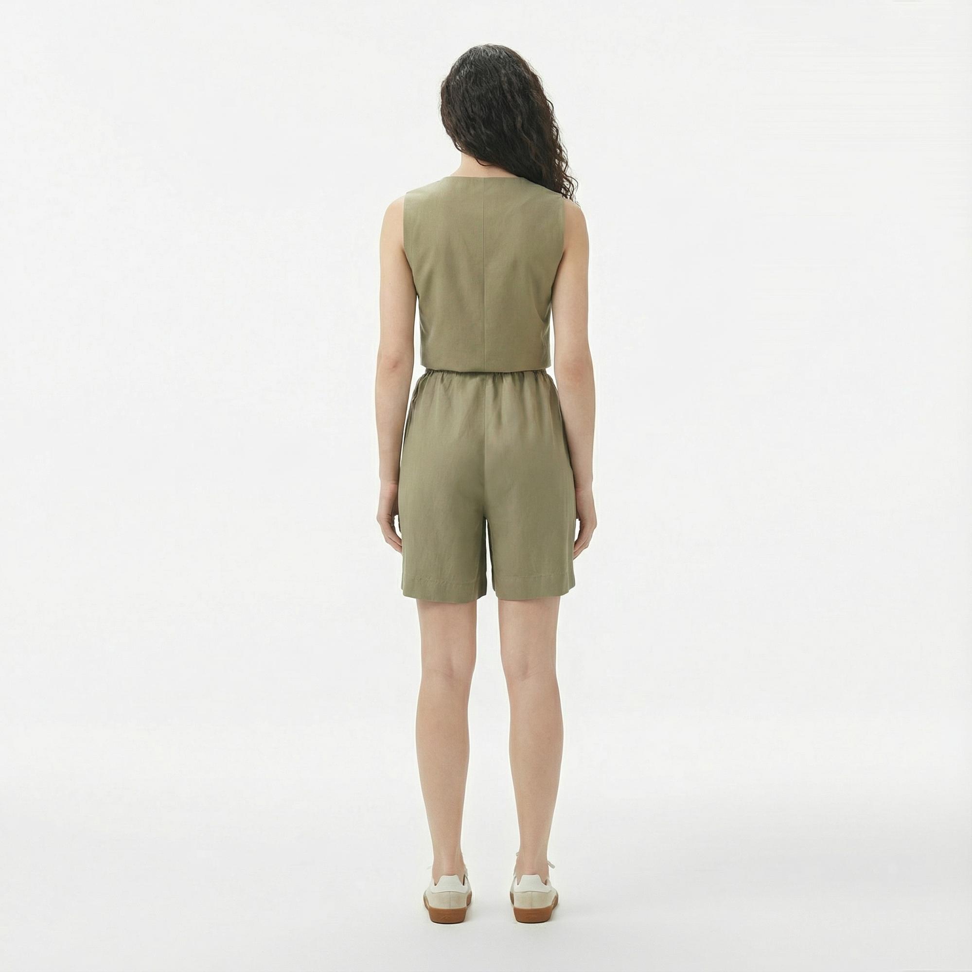 Lacoste Kadın Regular Fit Haki Bermuda Şort