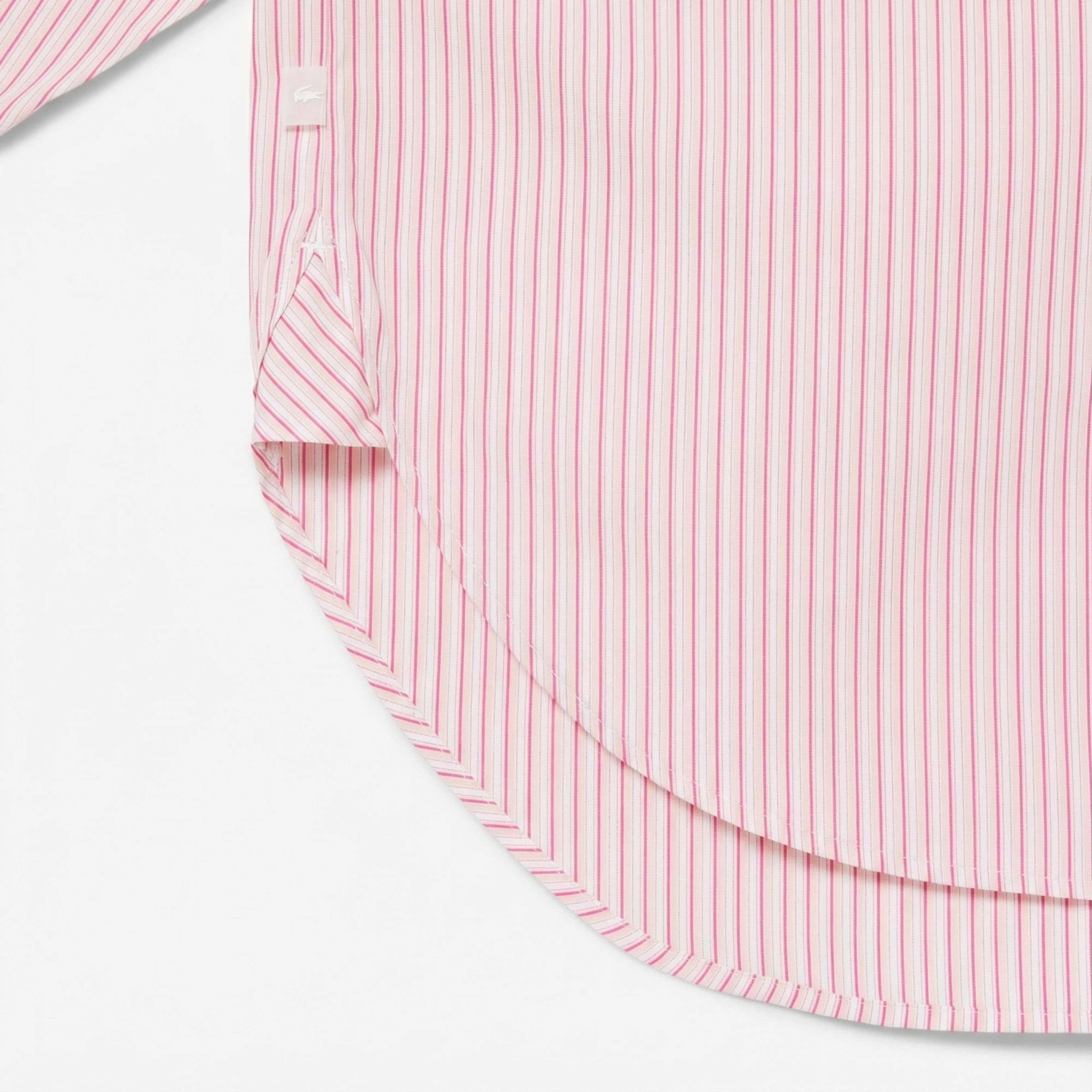 Lacoste Kadın Oversize Fit Çizgili Pembe Gömlek