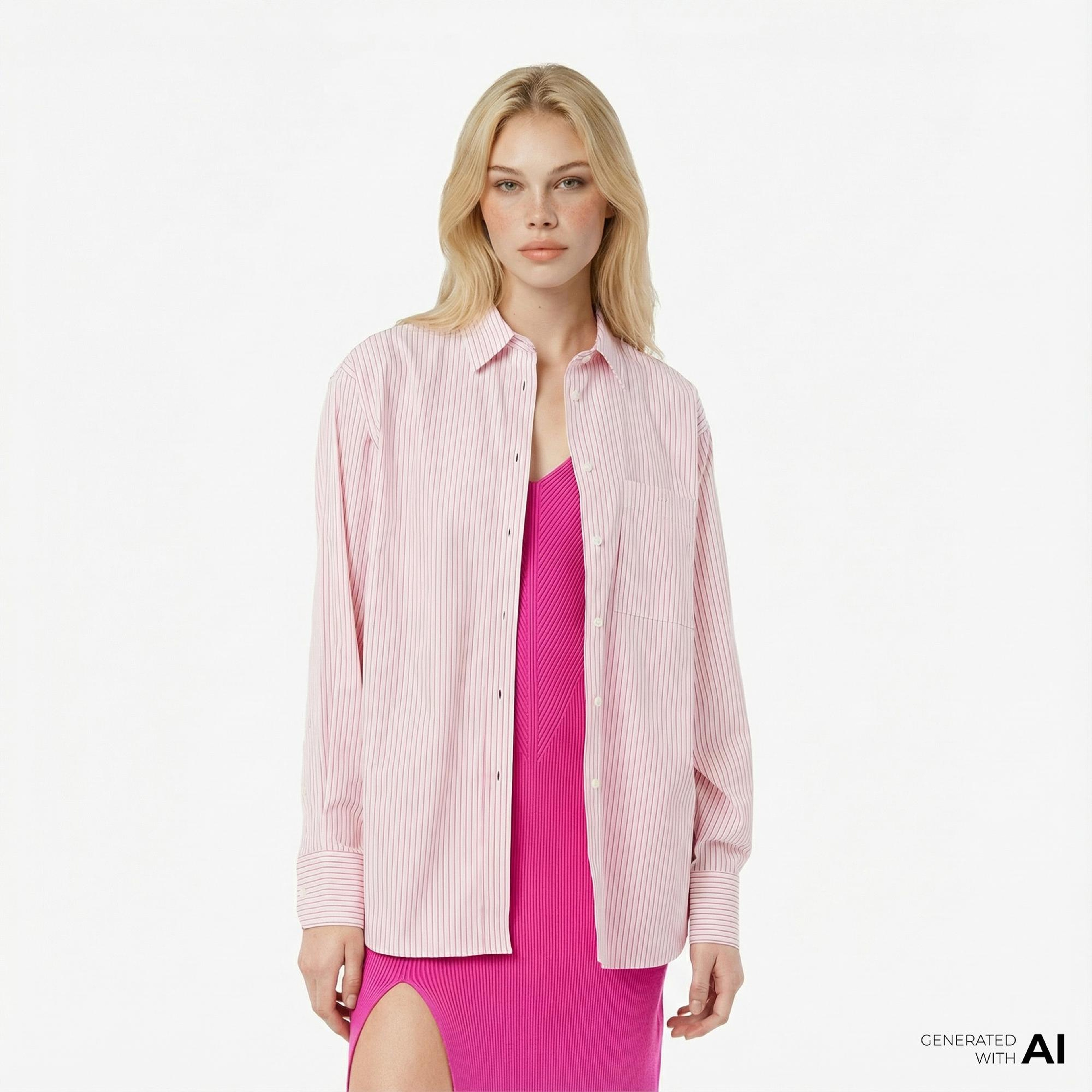 Lacoste Kadın Oversize Fit Çizgili Pembe Gömlek