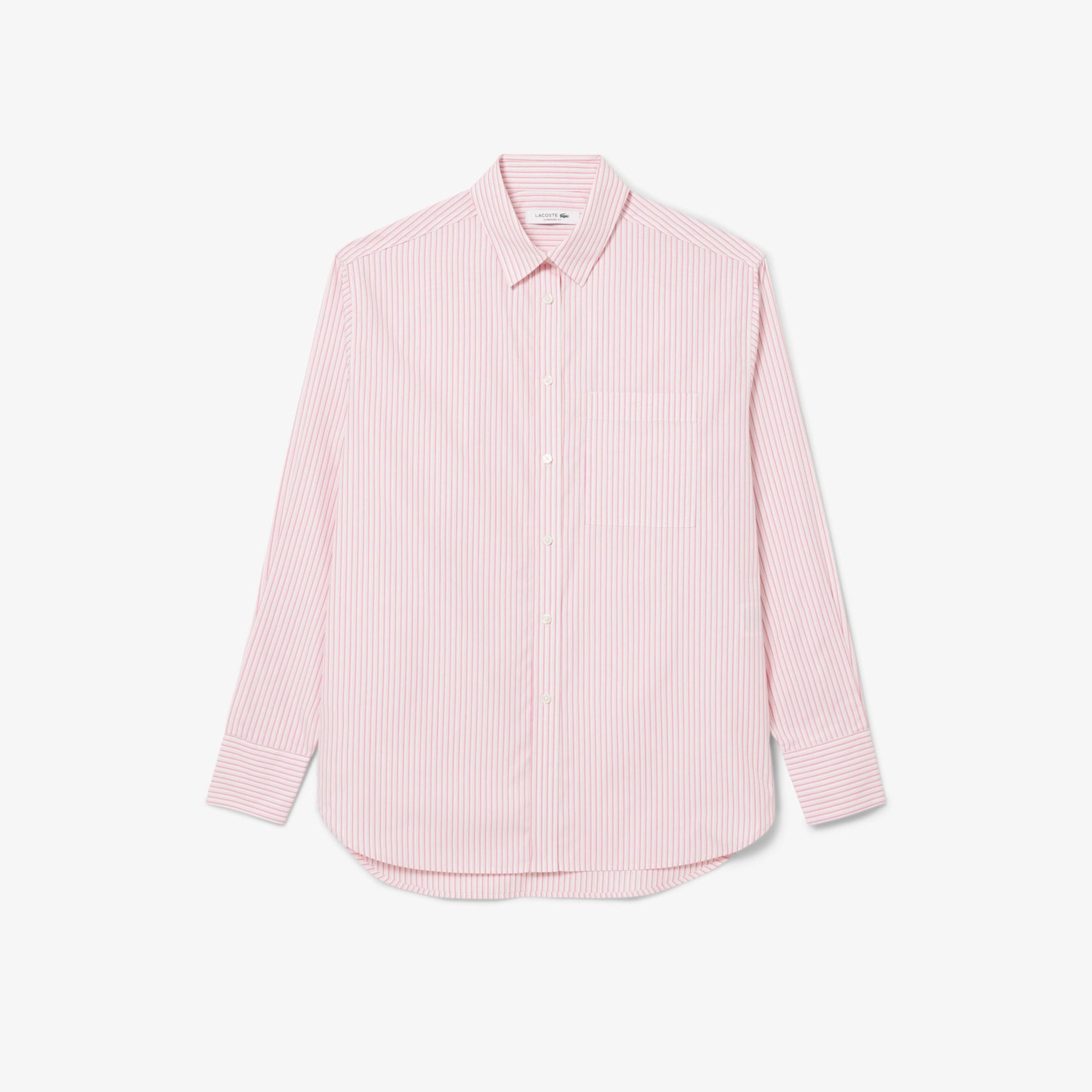 Lacoste Kadın Oversize Fit Çizgili Pembe Gömlek