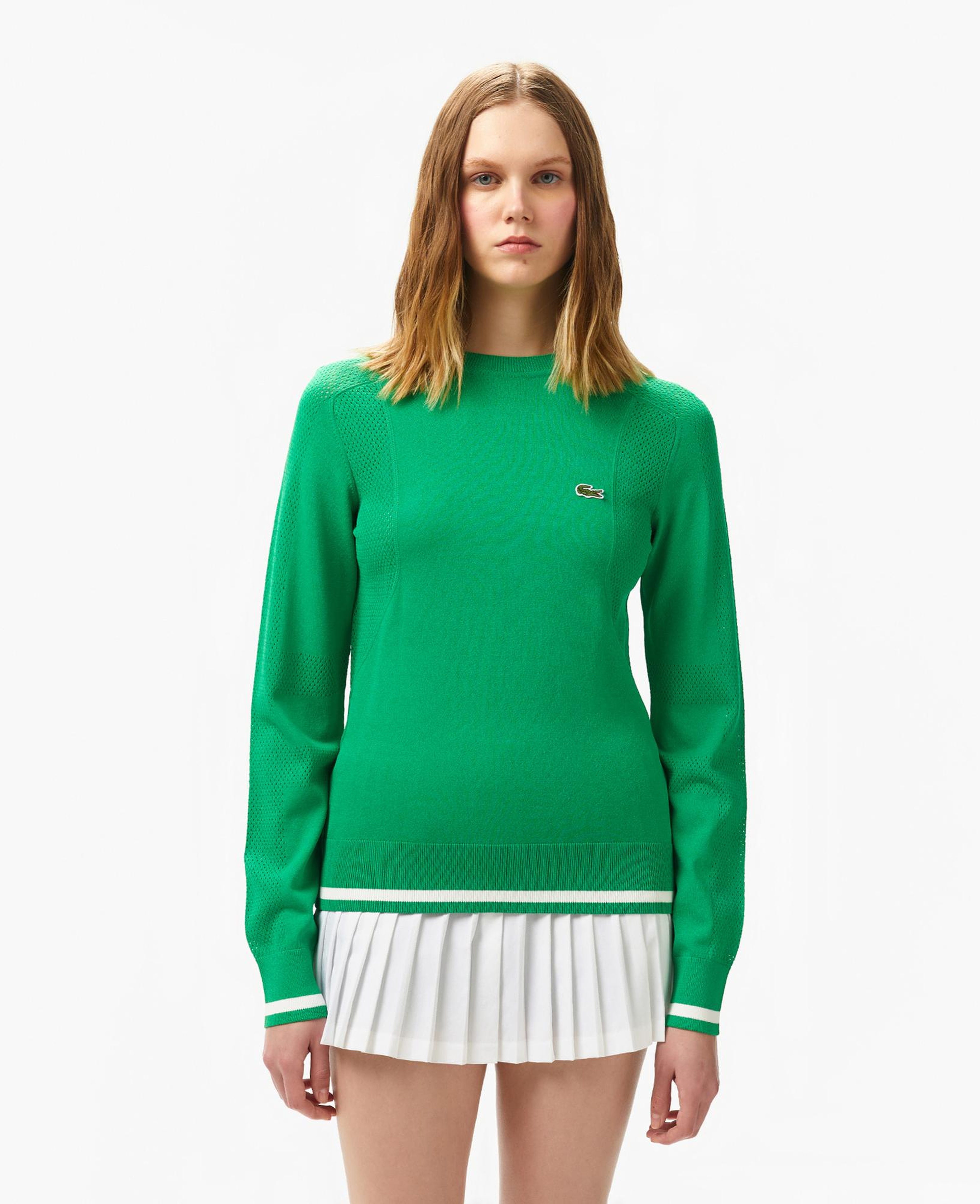 Lacoste Kadın Regular Fit Bisiklet Yaka Yeşil Triko