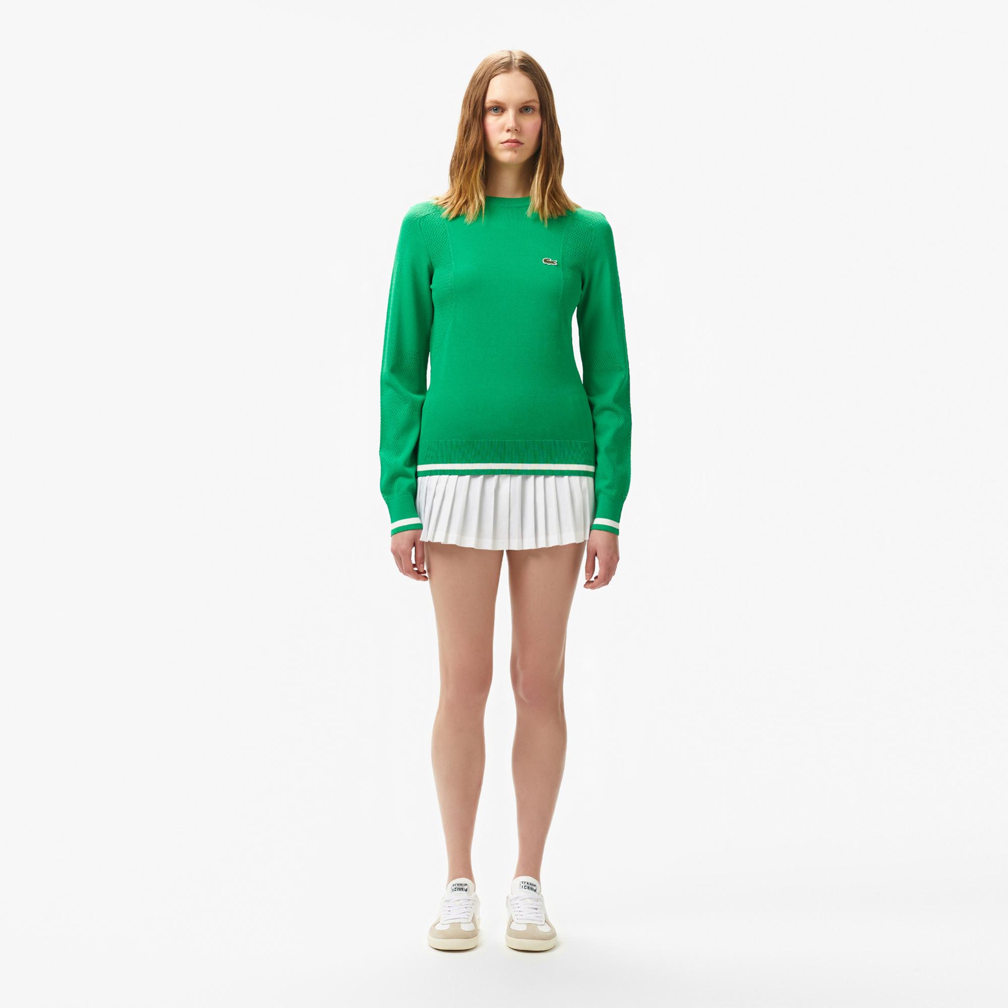 Lacoste Kadın Regular Fit Bisiklet Yaka Yeşil Triko