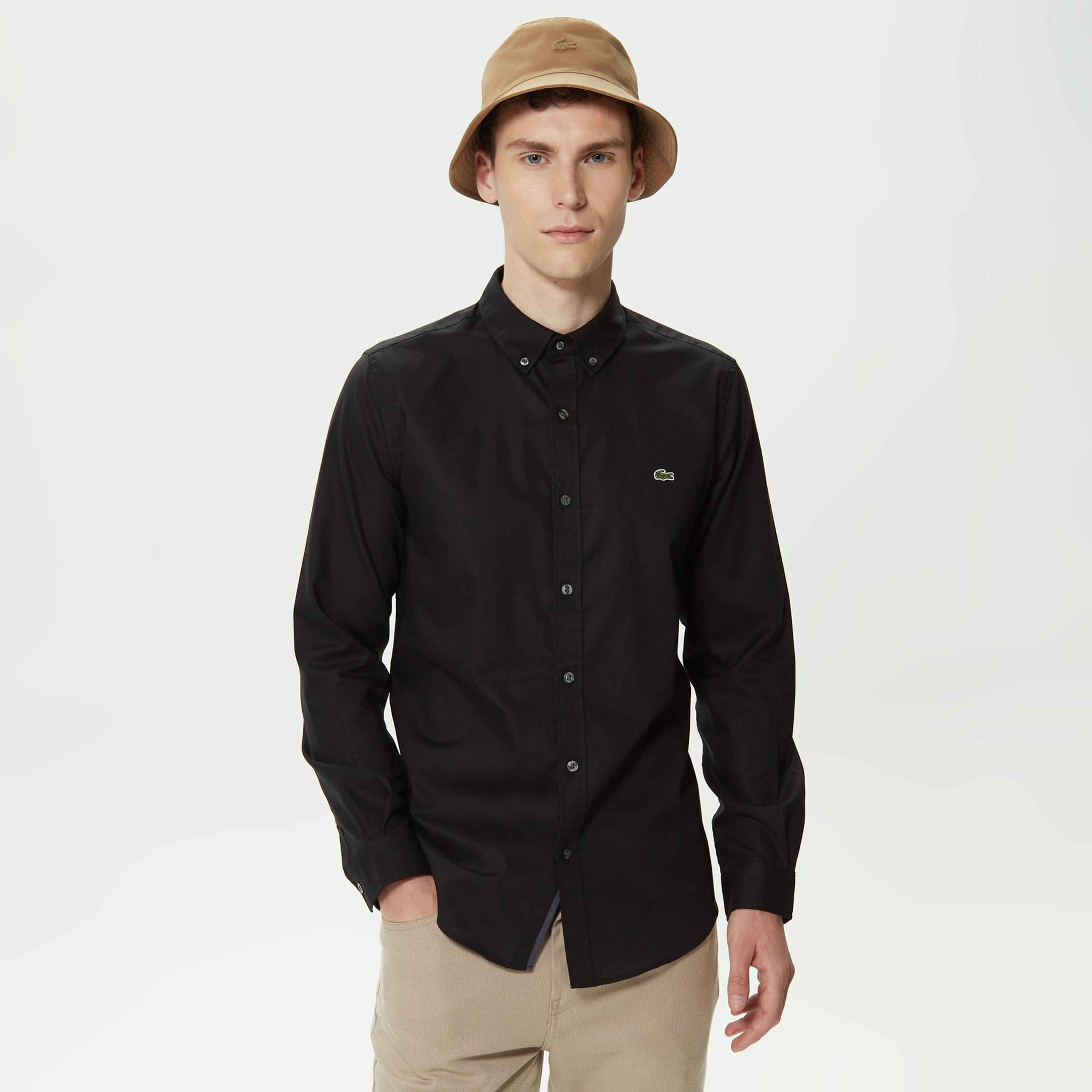 Lacoste Erkek Slim Fit Düğmeli Yaka Siyah Gömlek