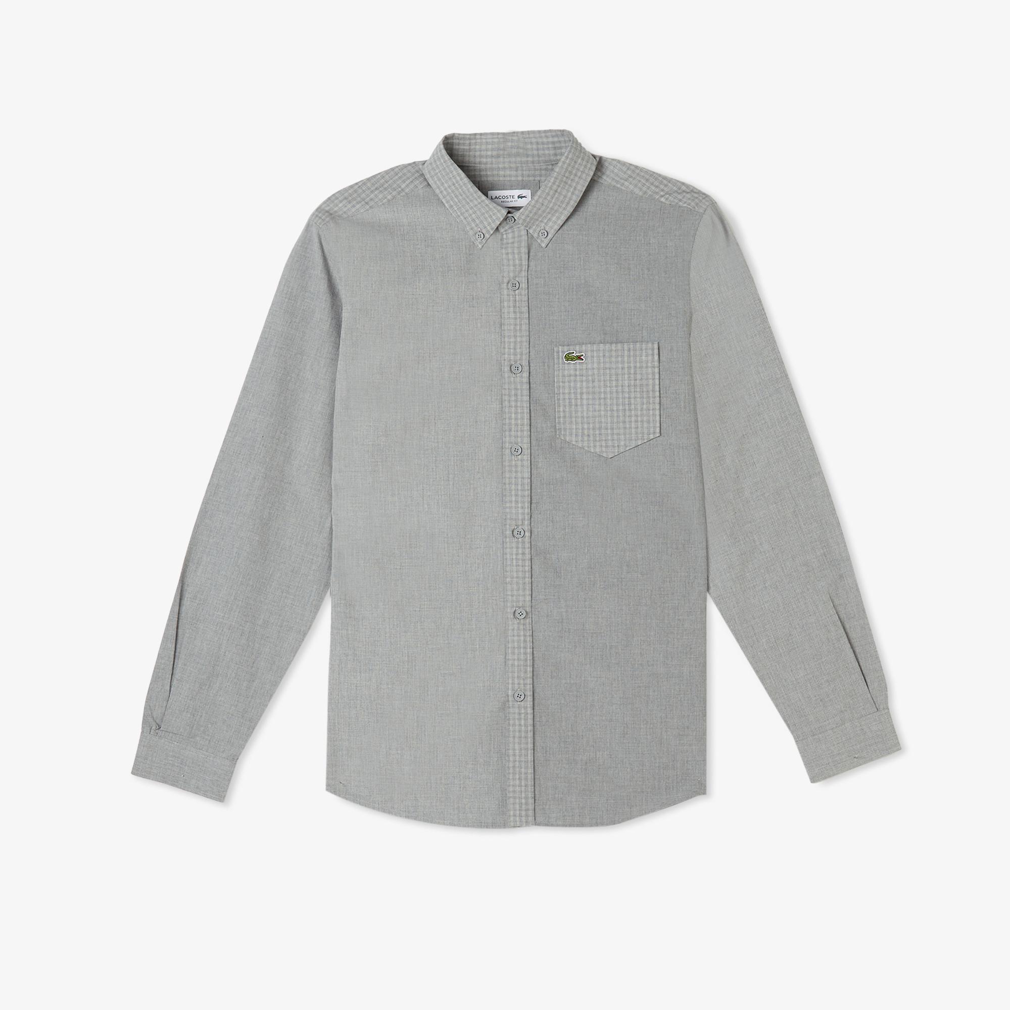 Lacoste Erkek Relaxed Fit Düğmeli Yaka Ekose Gri Gömlek