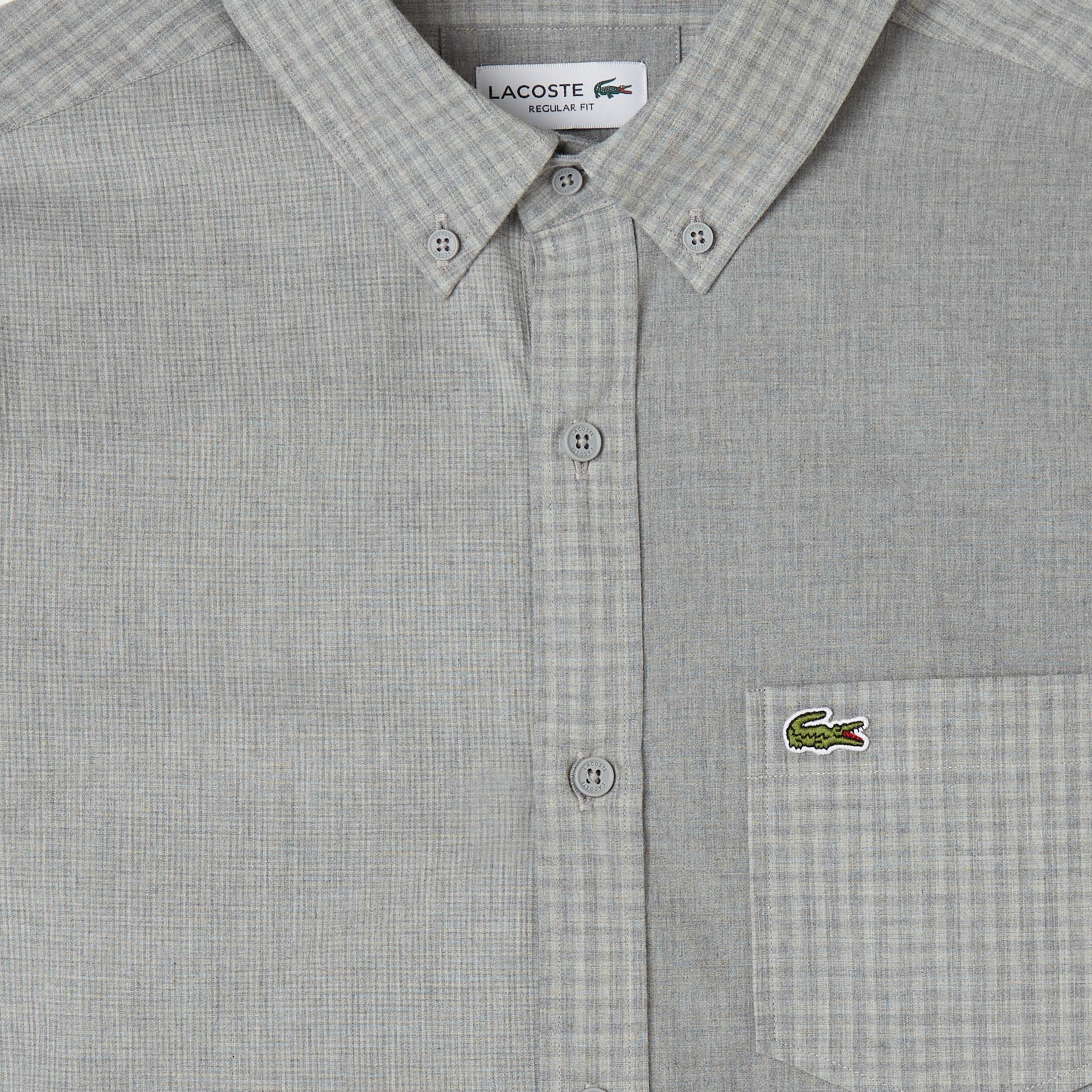 Lacoste Erkek Relaxed Fit Düğmeli Yaka Ekose Gri Gömlek
