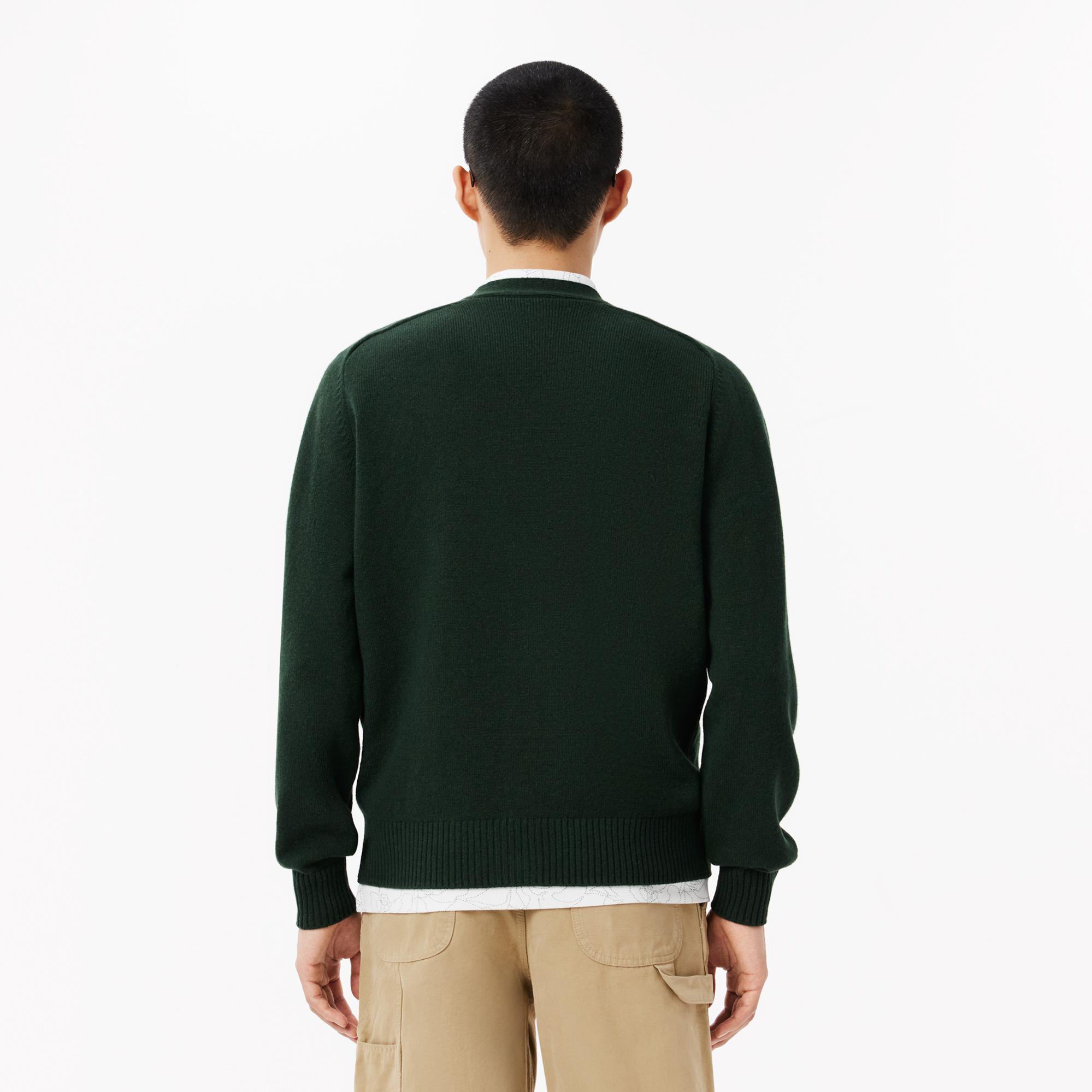 Lacoste Erkek Classic Fit V Yaka Yün Koyu Yeşil Hırka